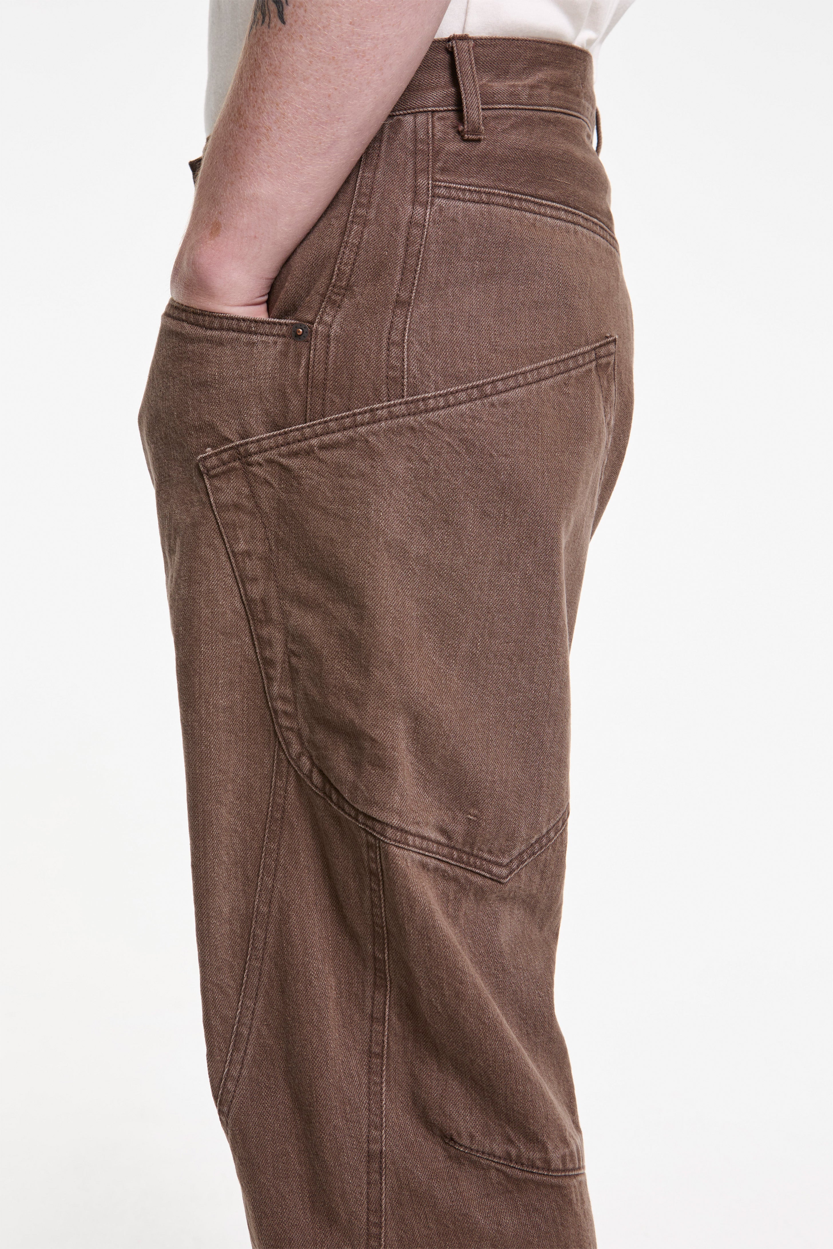 3D Cutting Denim Pants Brown - Image 6