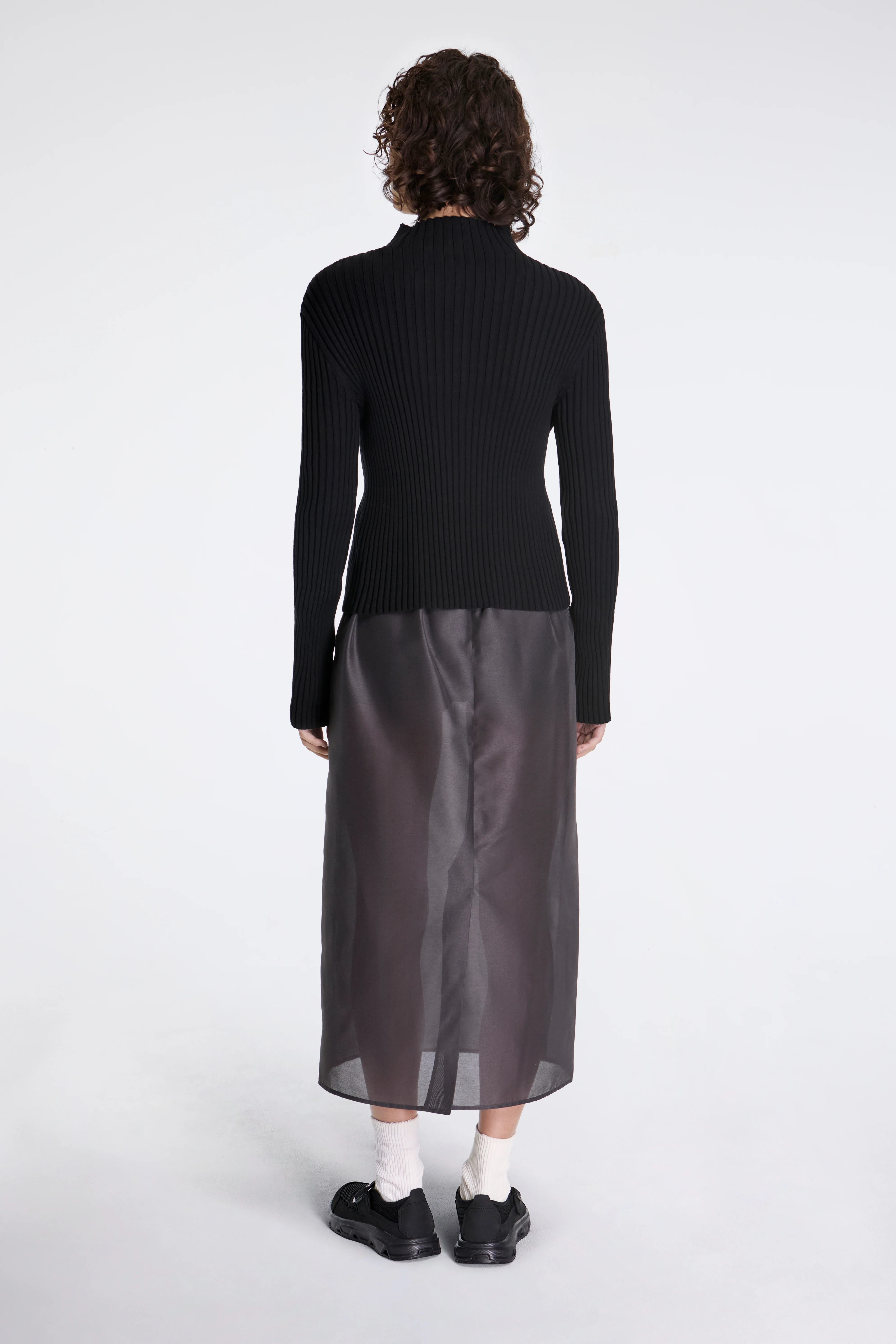 Ribbed High Neck Zip Up Black - Image 4