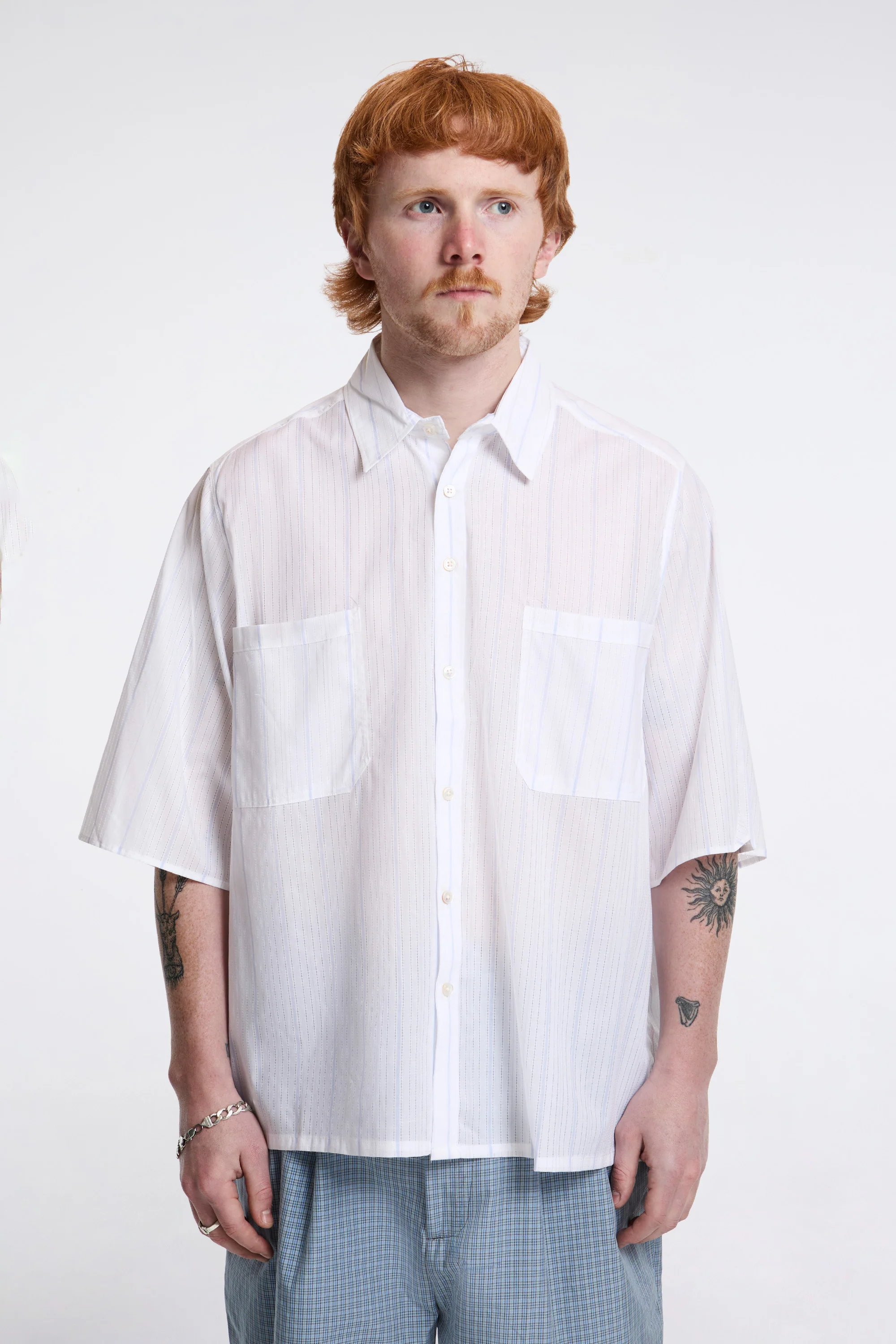 Boxy Shirt White/Blue Stripe - Image 2