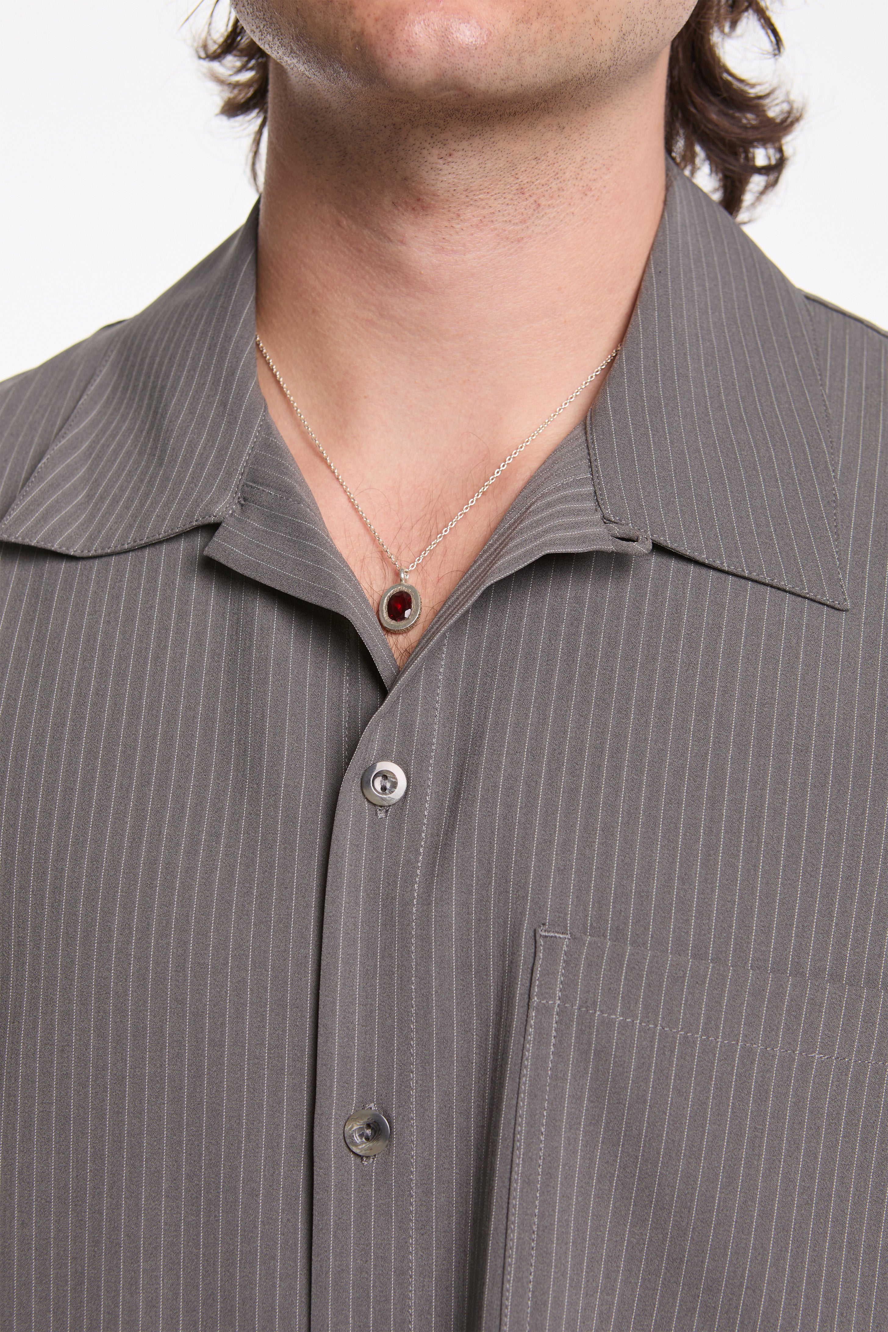 Button Up Gym Shirt Grey - Image 3