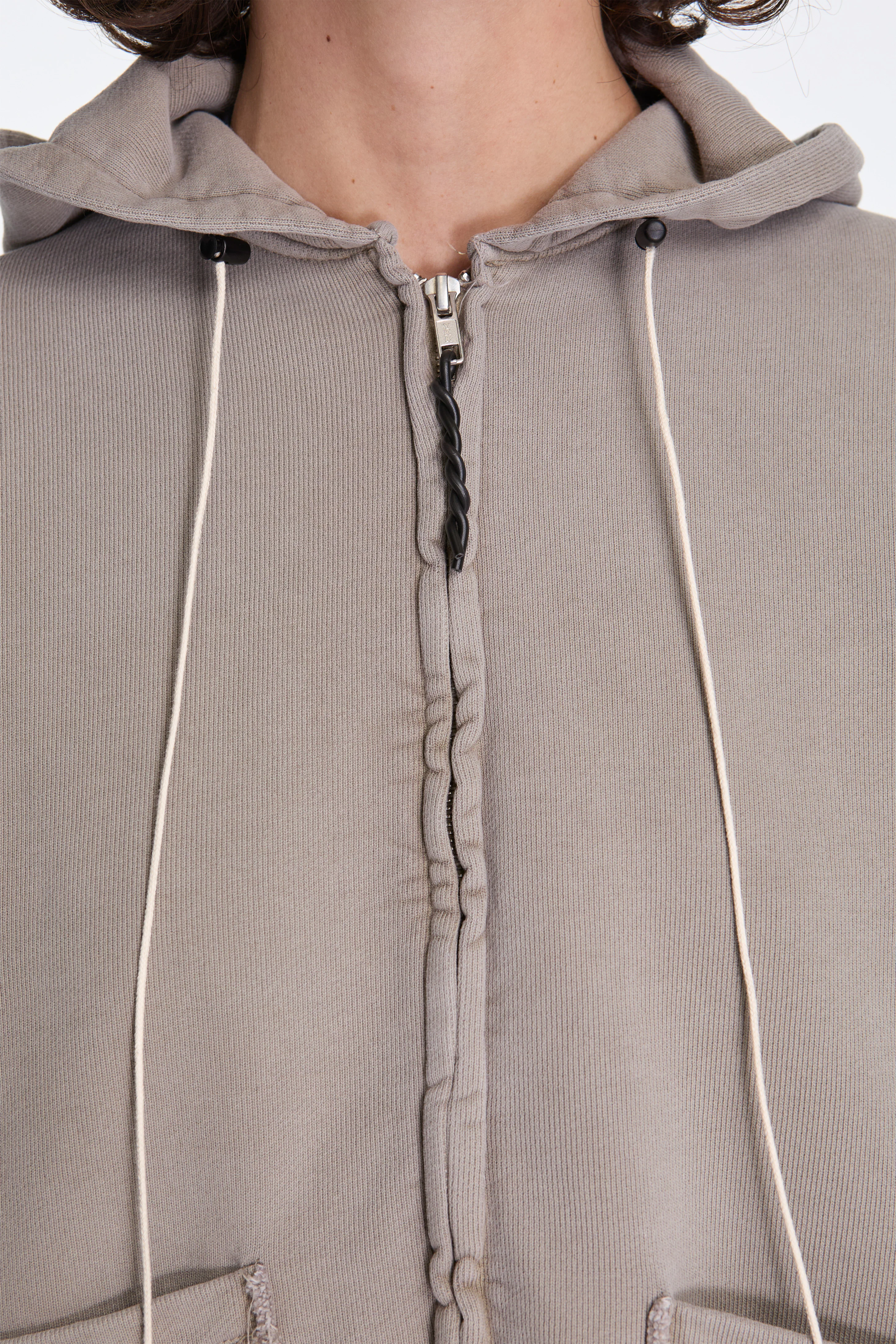 Fitted Zip Hoodie Taupe - Image 3