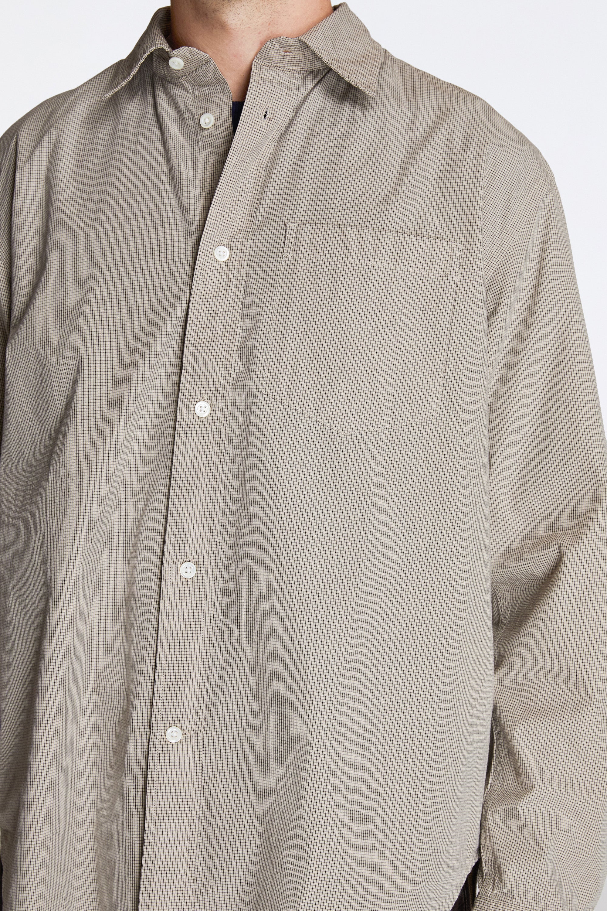 Espevik Oversize Micro Poplin Check Shirt Oatmeal - Image 2