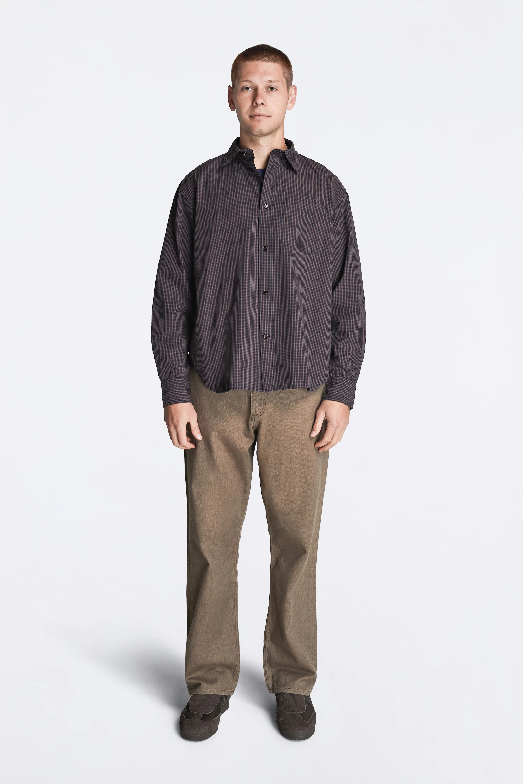 Espevik Oversize Poplin Check Shirt Dark Navy Check - Image 2