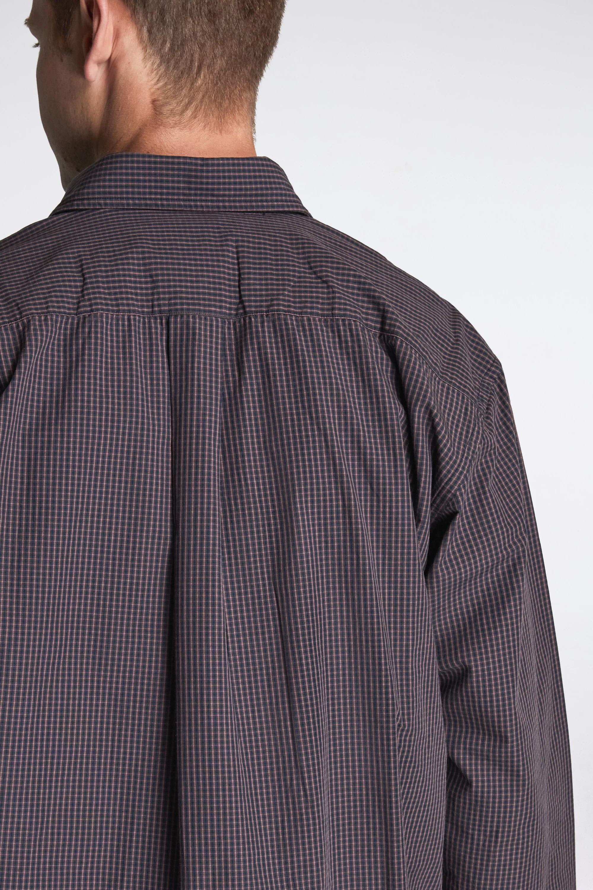Espevik Oversize Poplin Check Shirt Dark Navy Check - Image 5