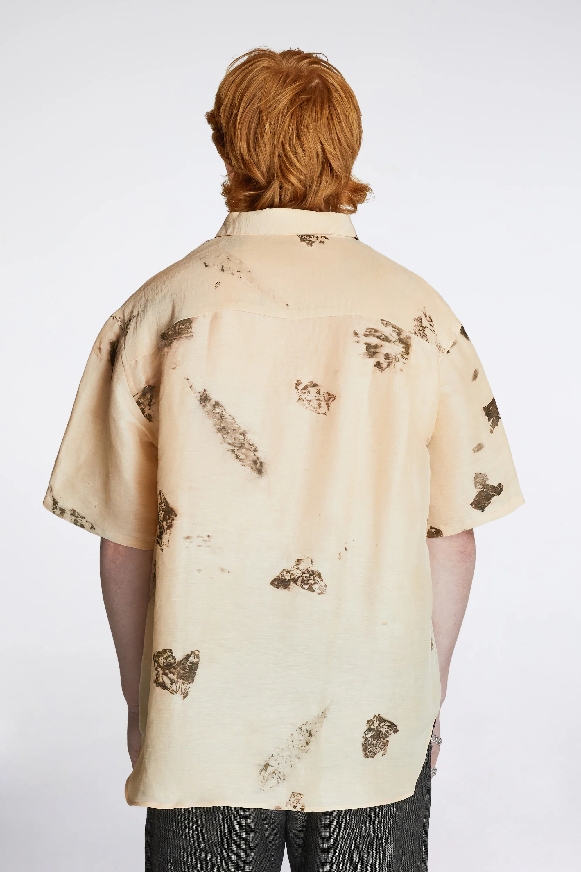 Eternal SS Shirt Khadi Silk Linen Hand Leaf Print - Image 2
