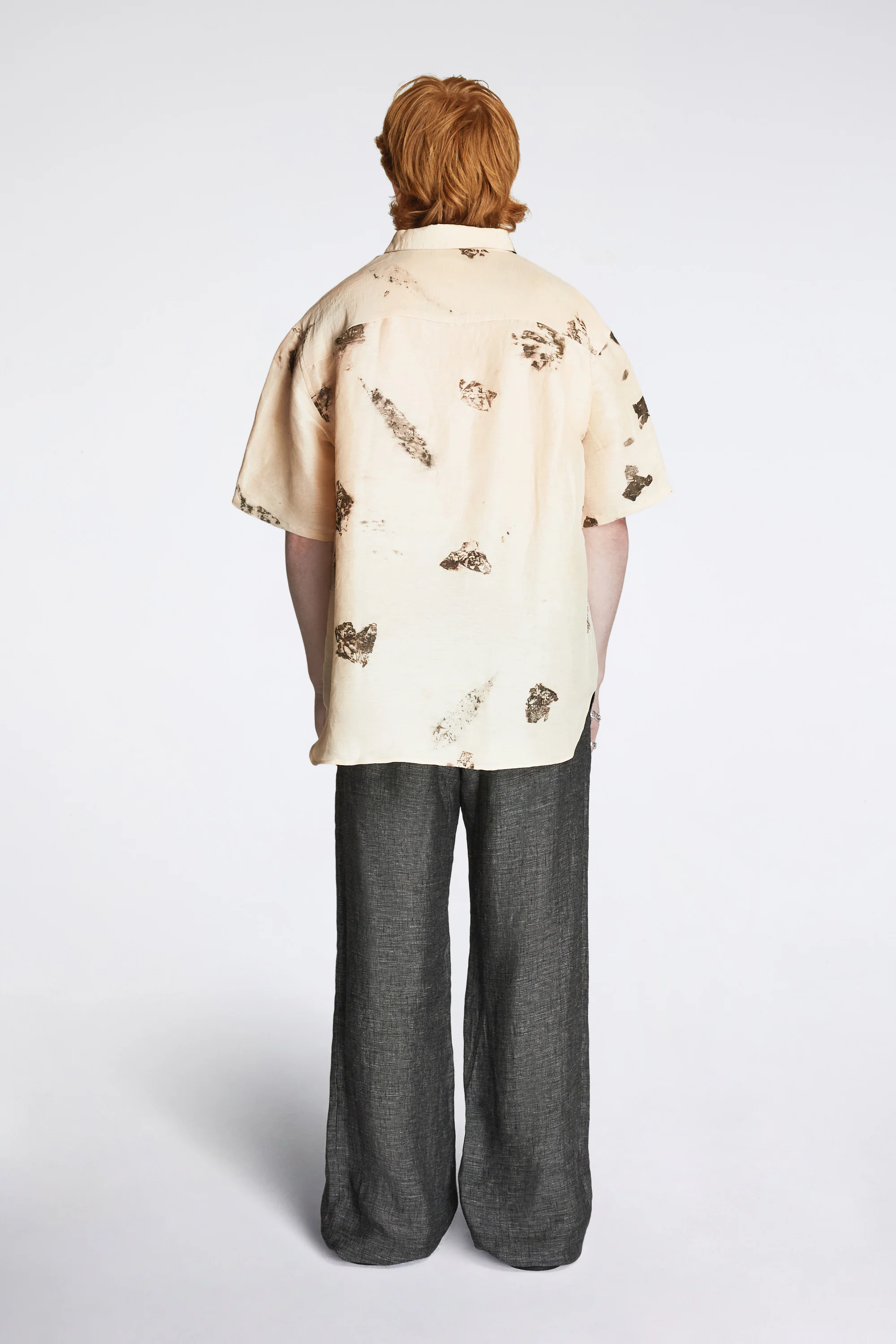 Eternal SS Shirt Khadi Silk Linen Hand Leaf Print - Image 4
