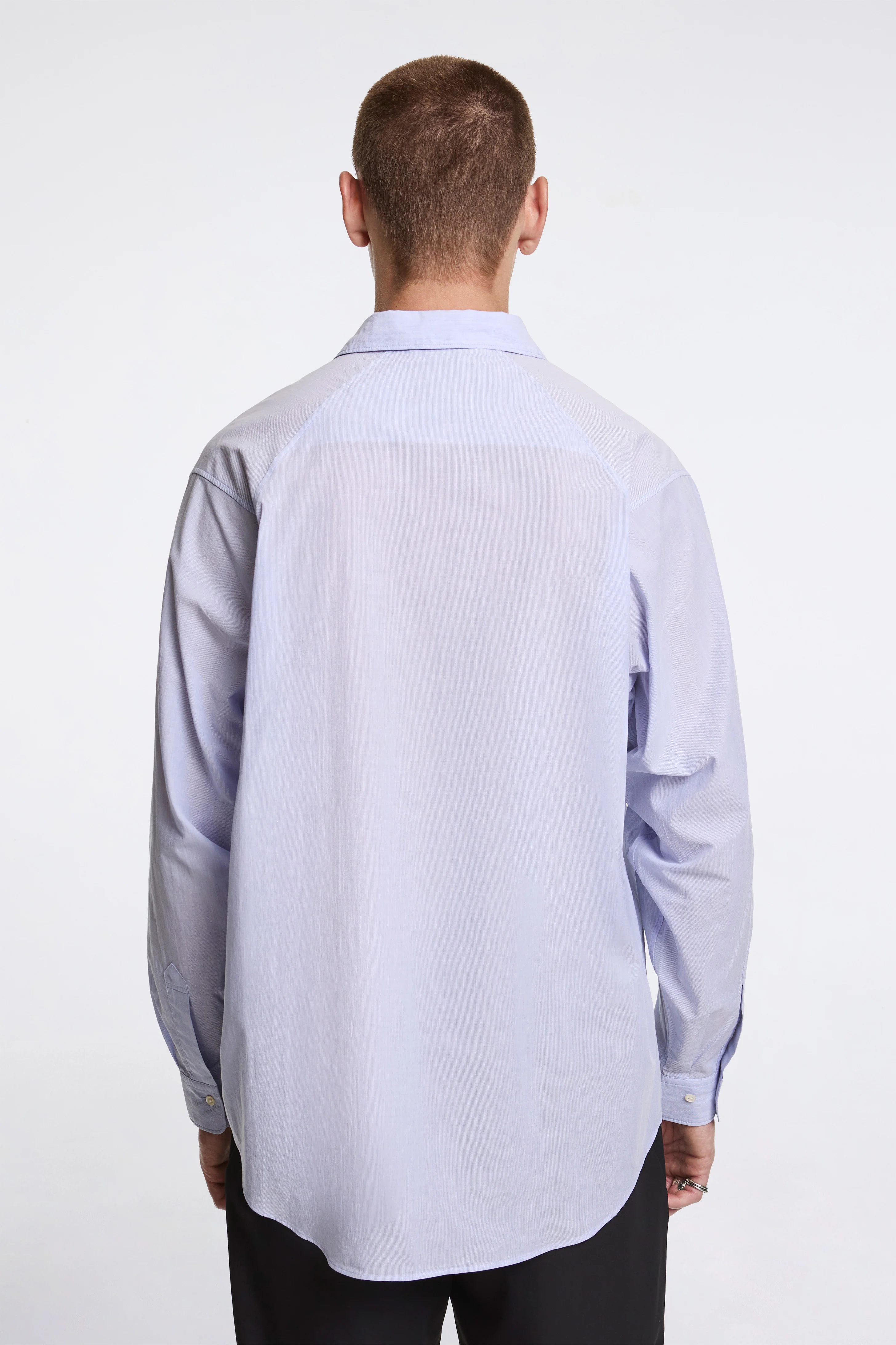 Fine Cotton Seersucker Striped Shirt Sax - Image 2
