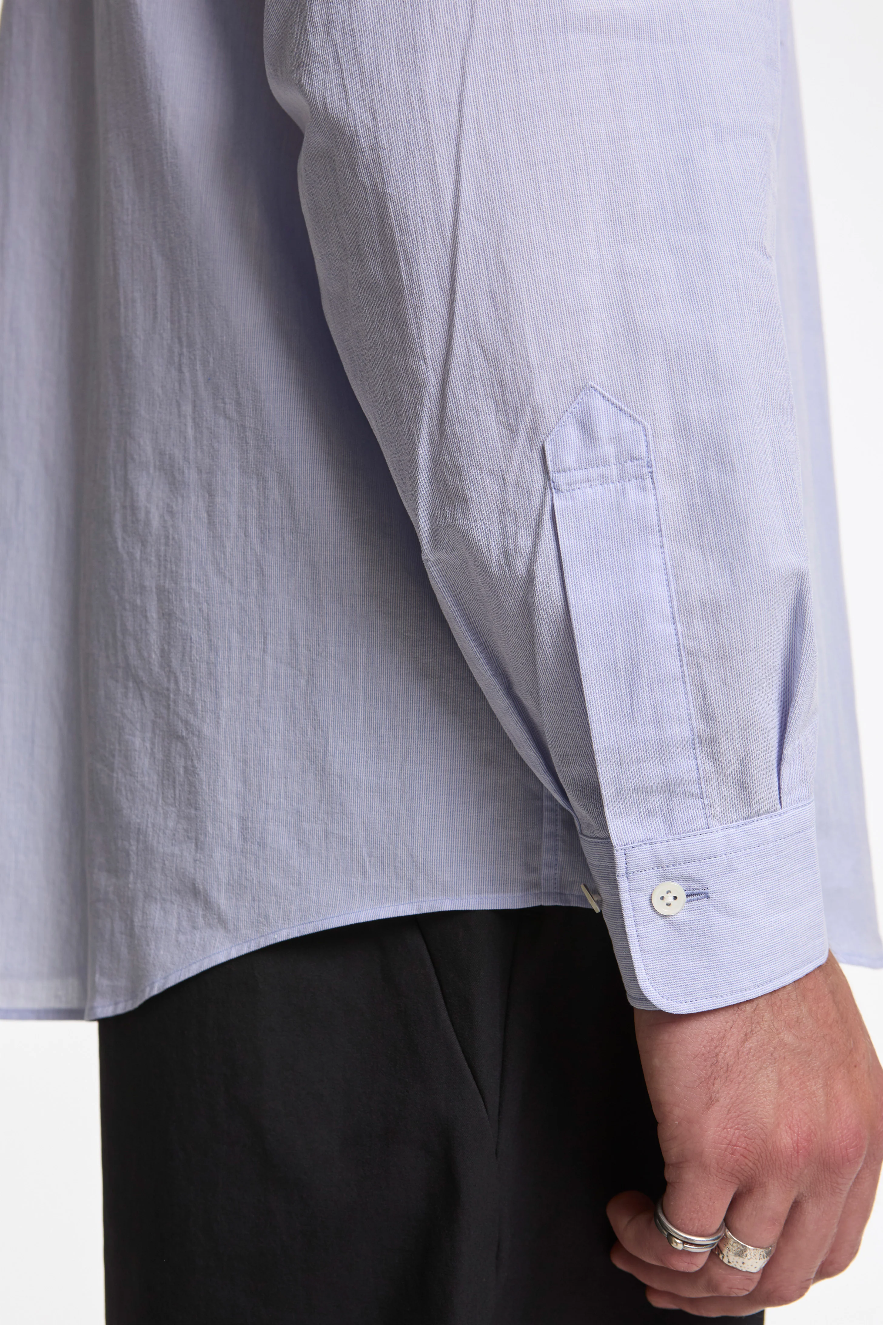 Fine Cotton Seersucker Striped Shirt Sax - Image 3
