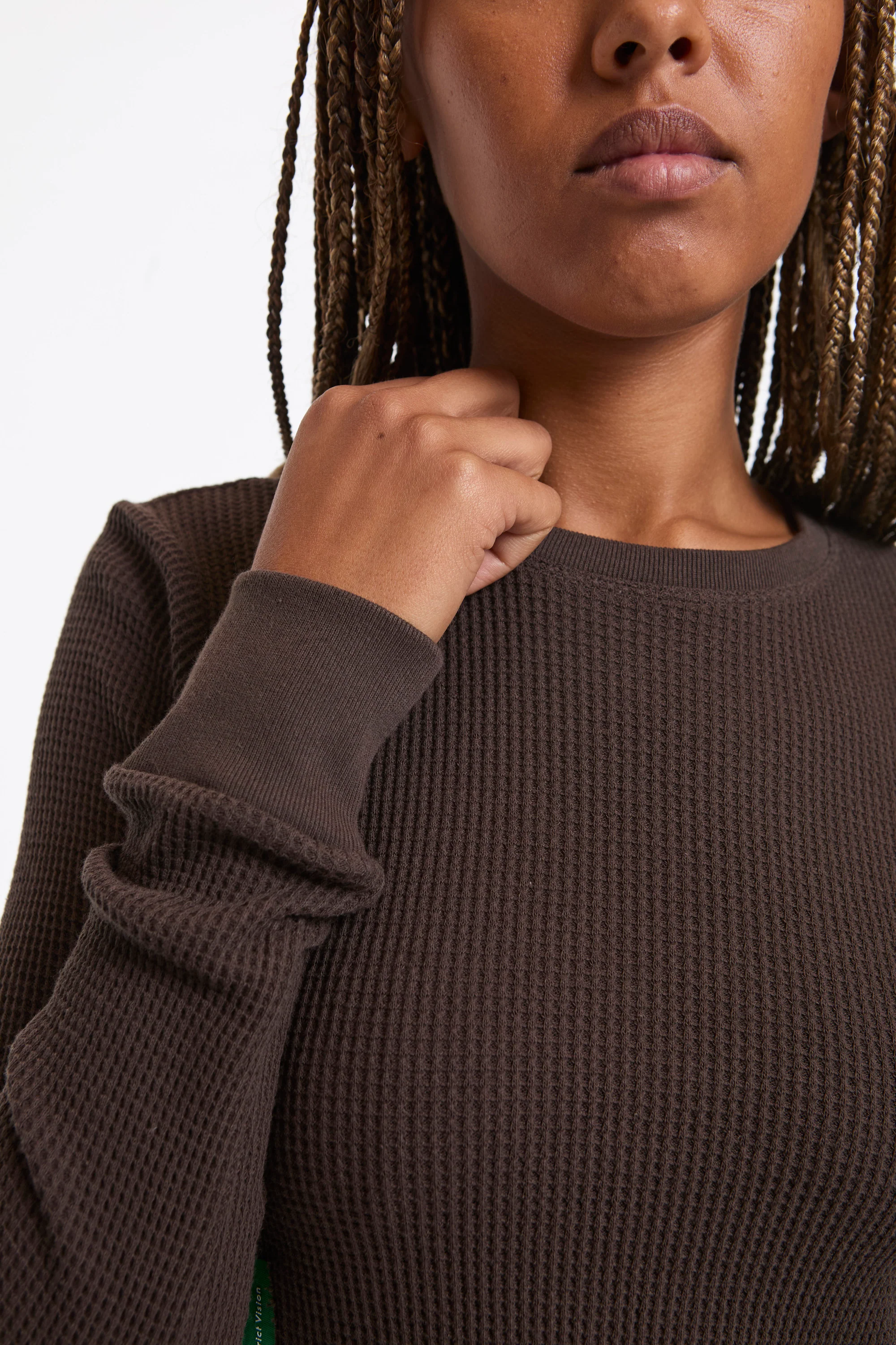 Fitted Long Sleeve Waffle T-Shirt Umber - Image 4