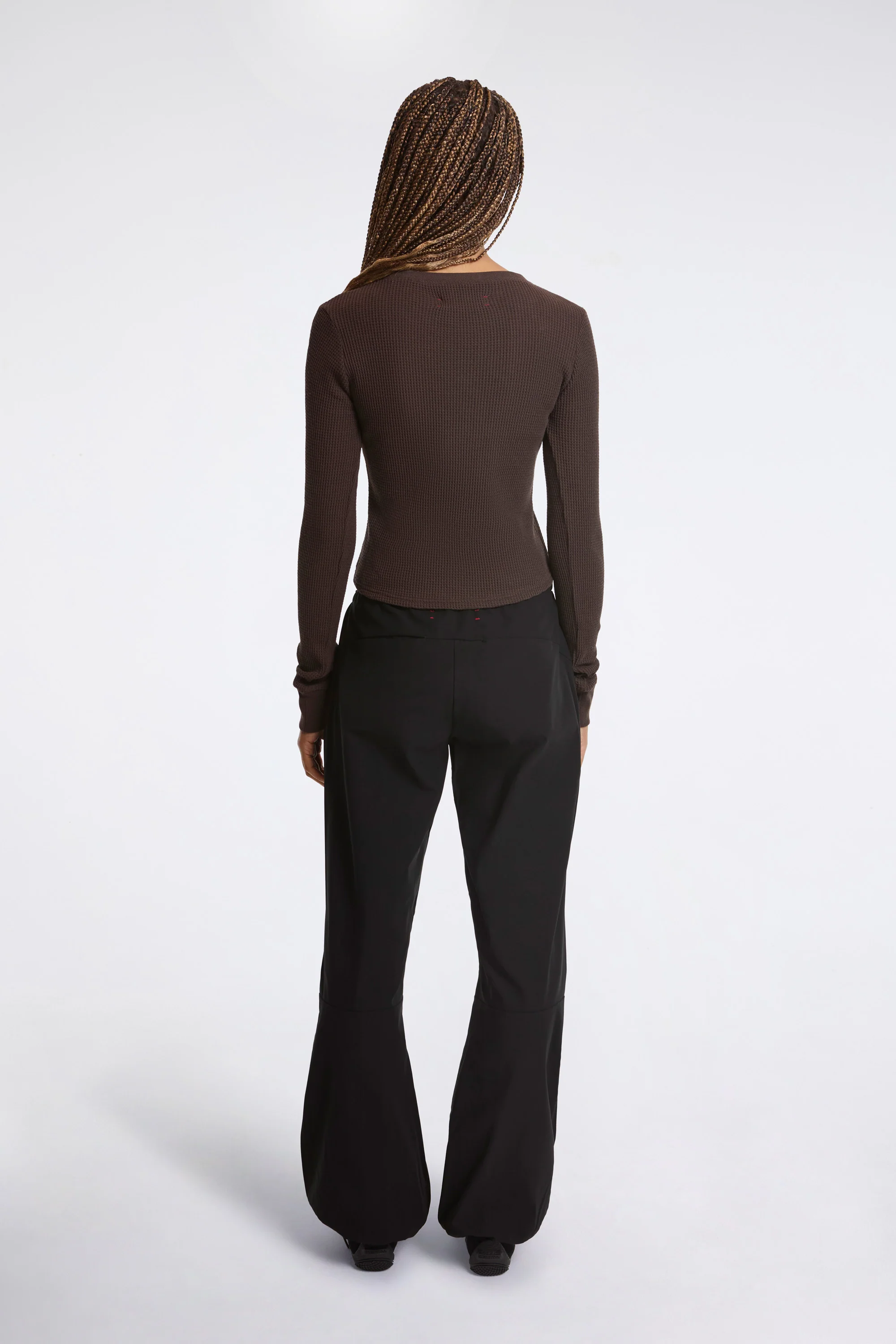 Fitted Long Sleeve Waffle T-Shirt Umber - Image 5