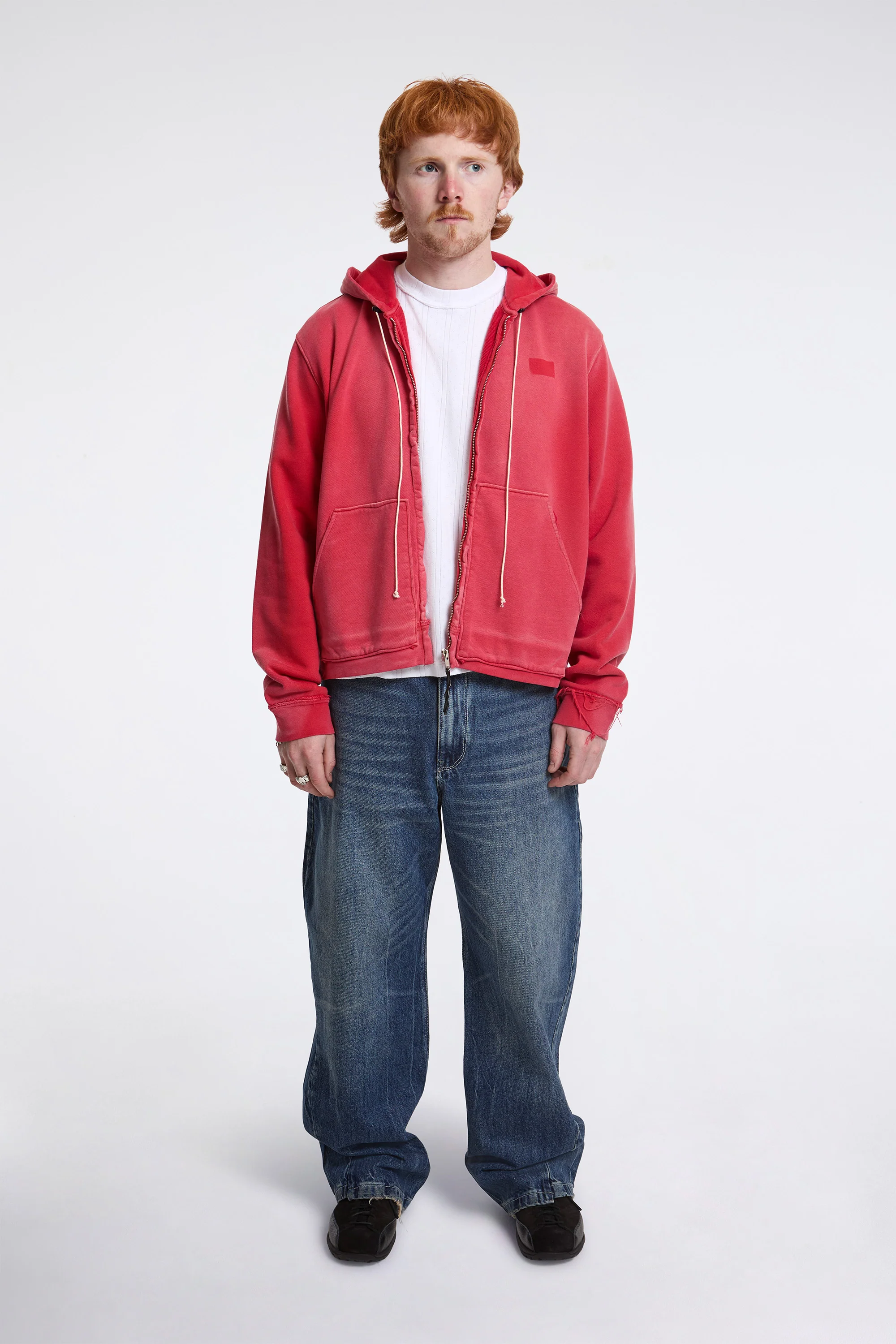 Fitted Zip Hoodie Red Sunfade - Image 2