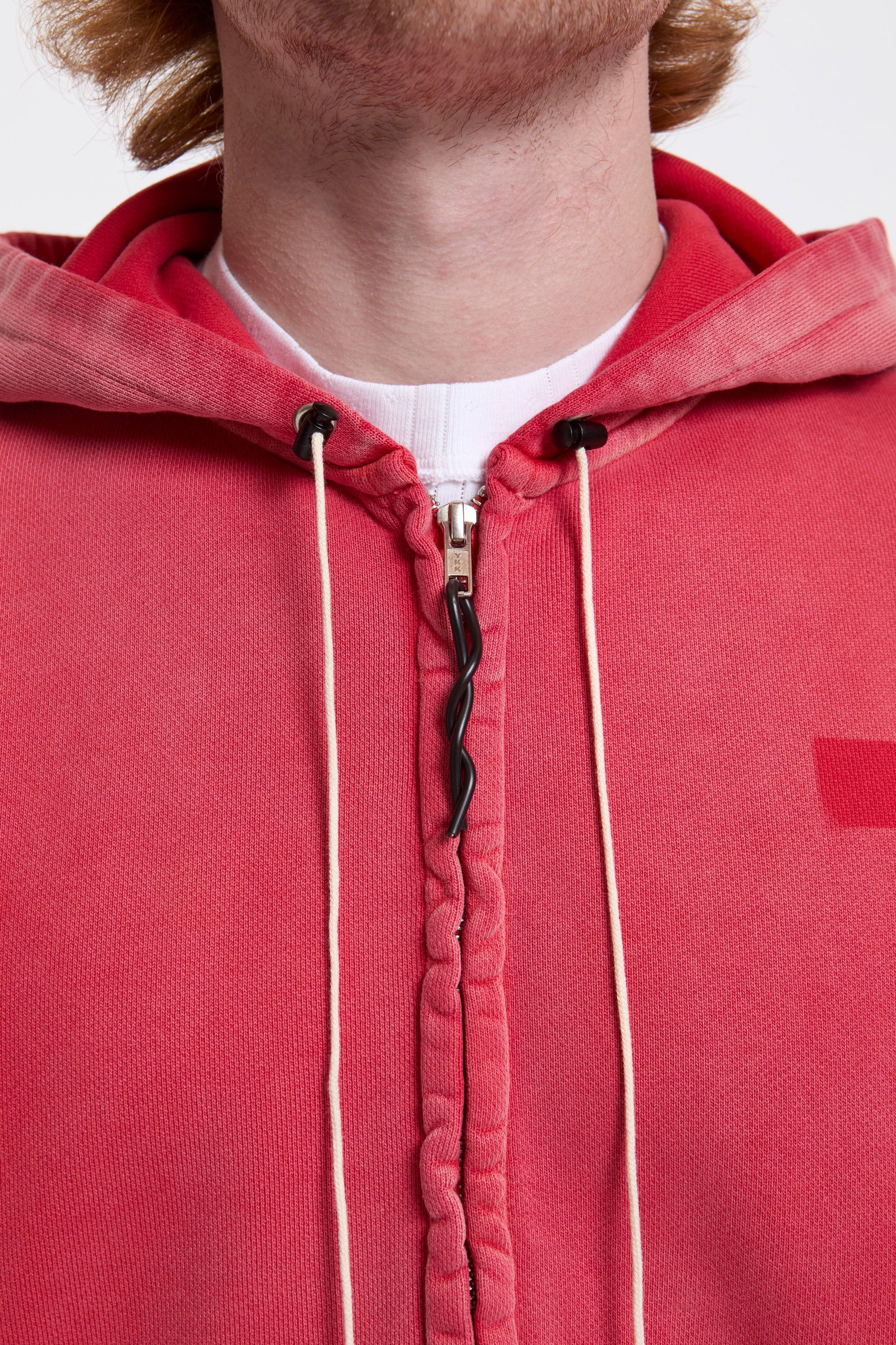 Fitted Zip Hoodie Red Sunfade - Image 3