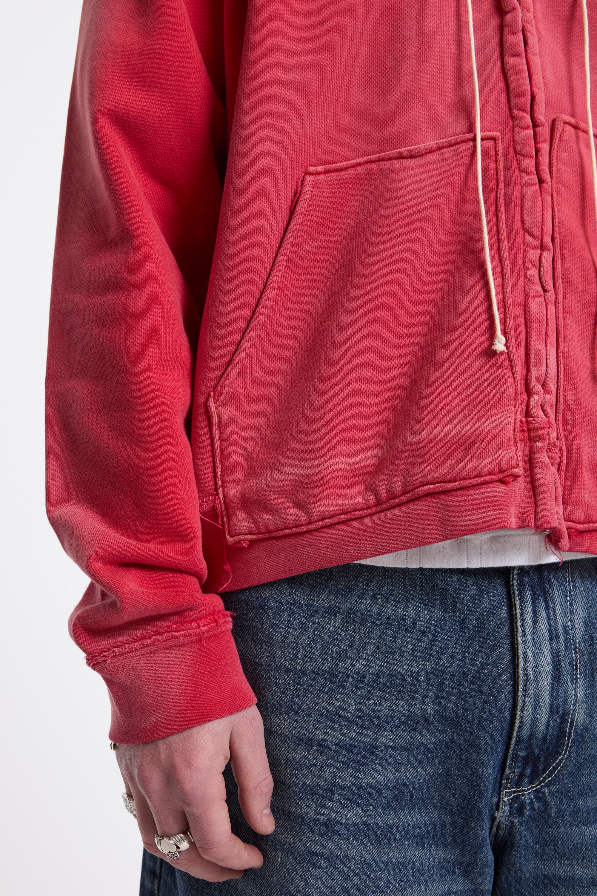 Fitted Zip Hoodie Red Sunfade - Image 4