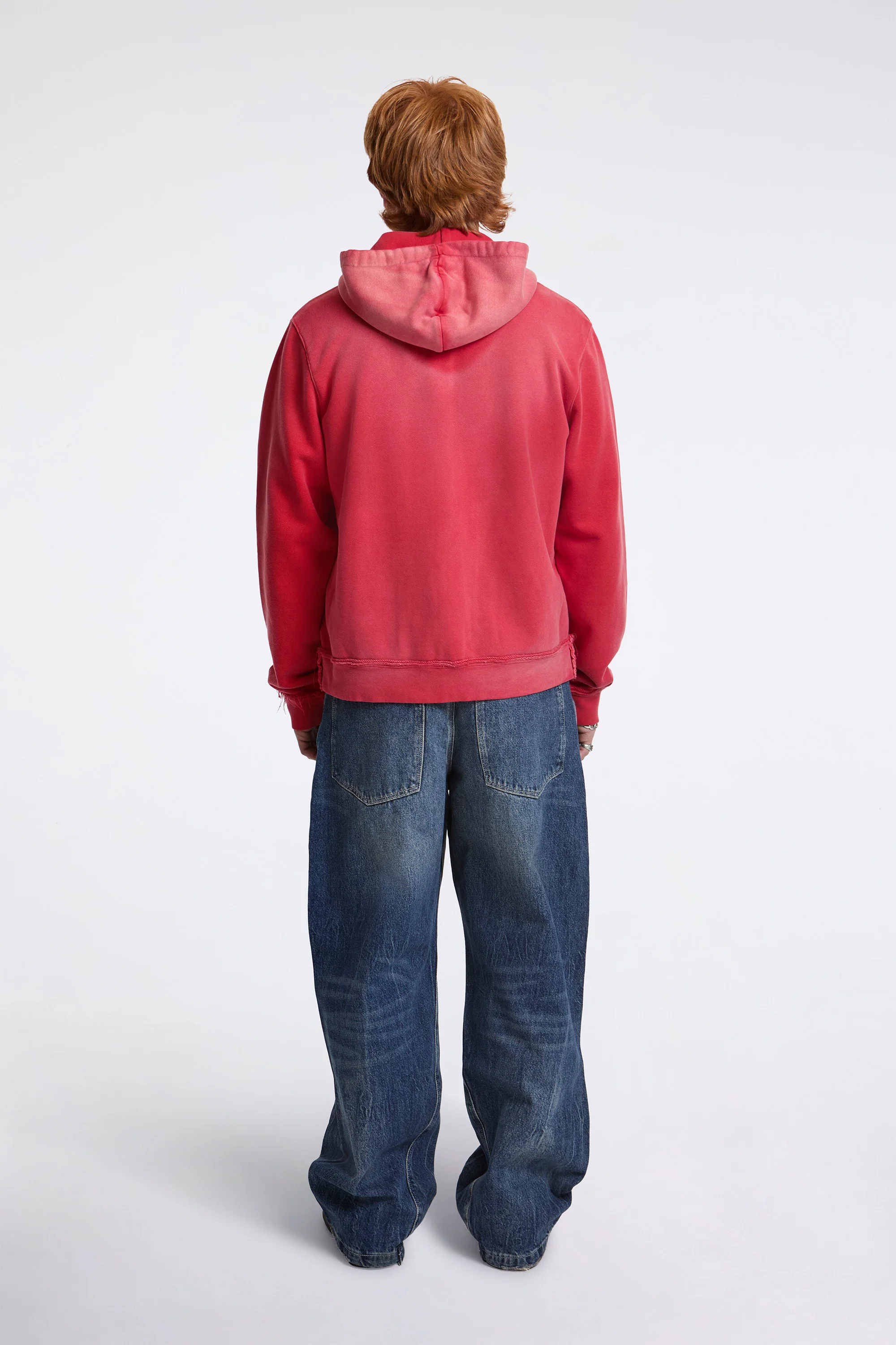 Fitted Zip Hoodie Red Sunfade - Image 6