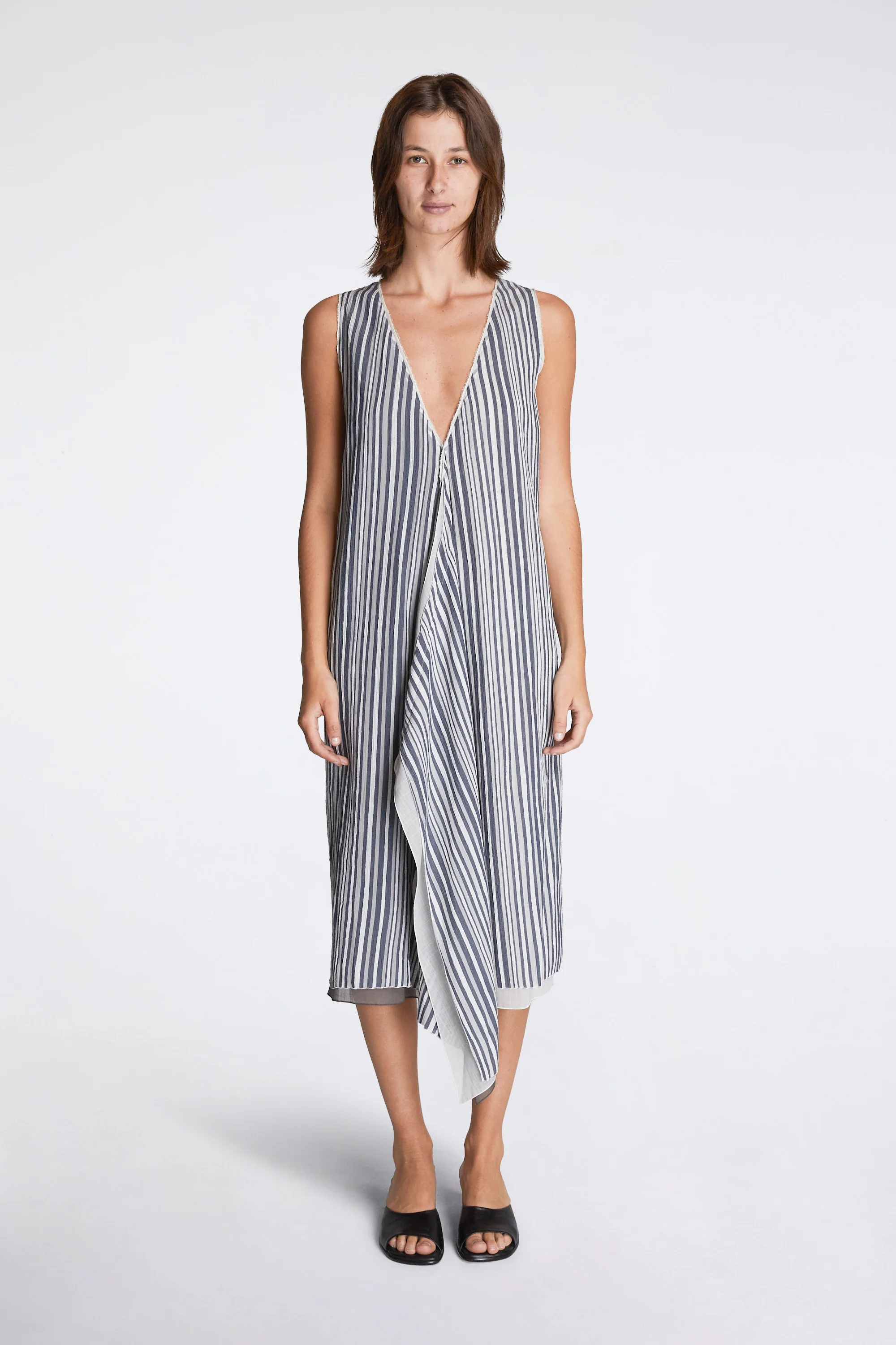 Fringed Temple Dress Cloud Stripe Navy