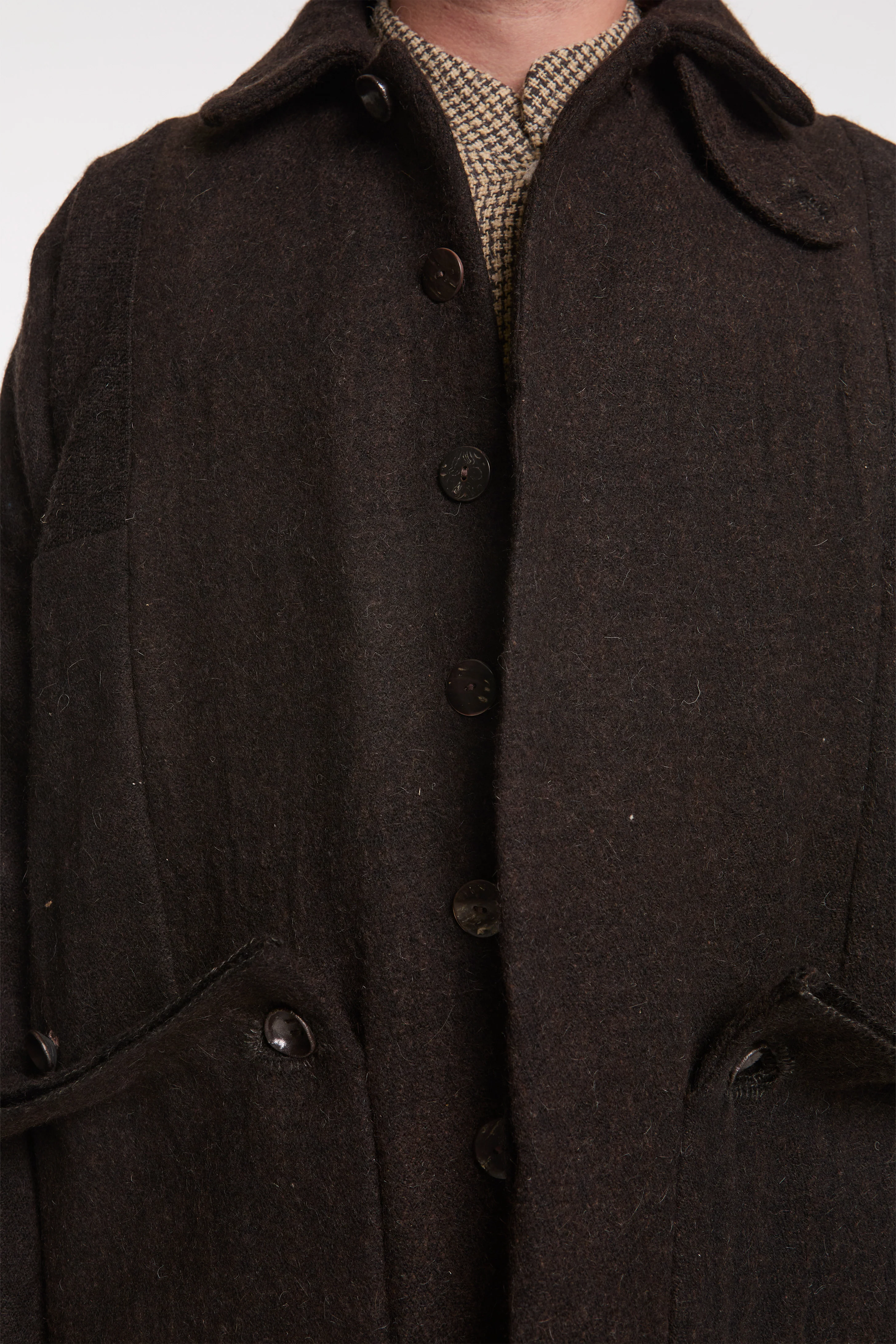 Farmer Coat Yak Wool Blend Black Brown - Image 3