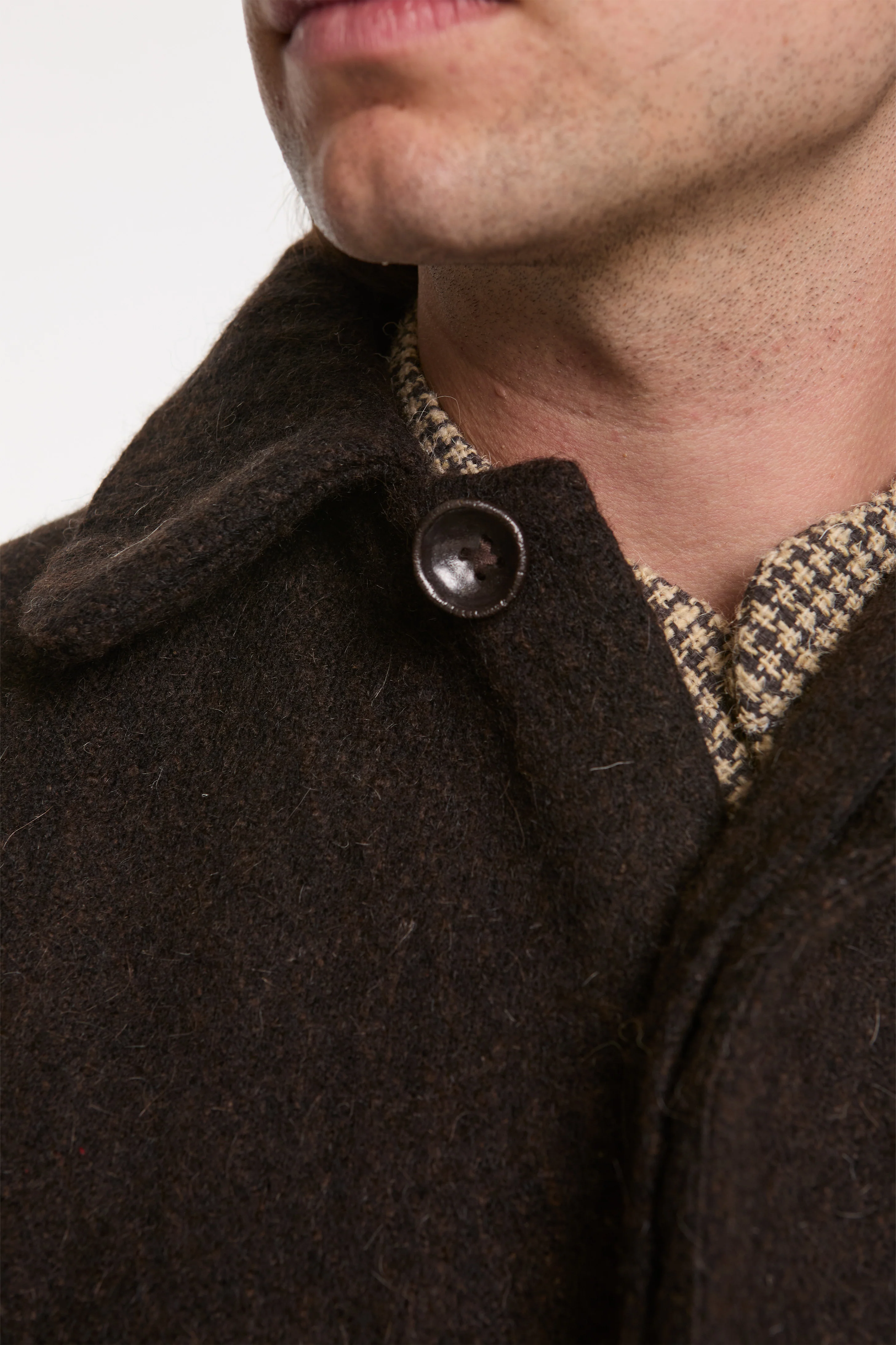 Farmer Coat Yak Wool Blend Black Brown - Image 4