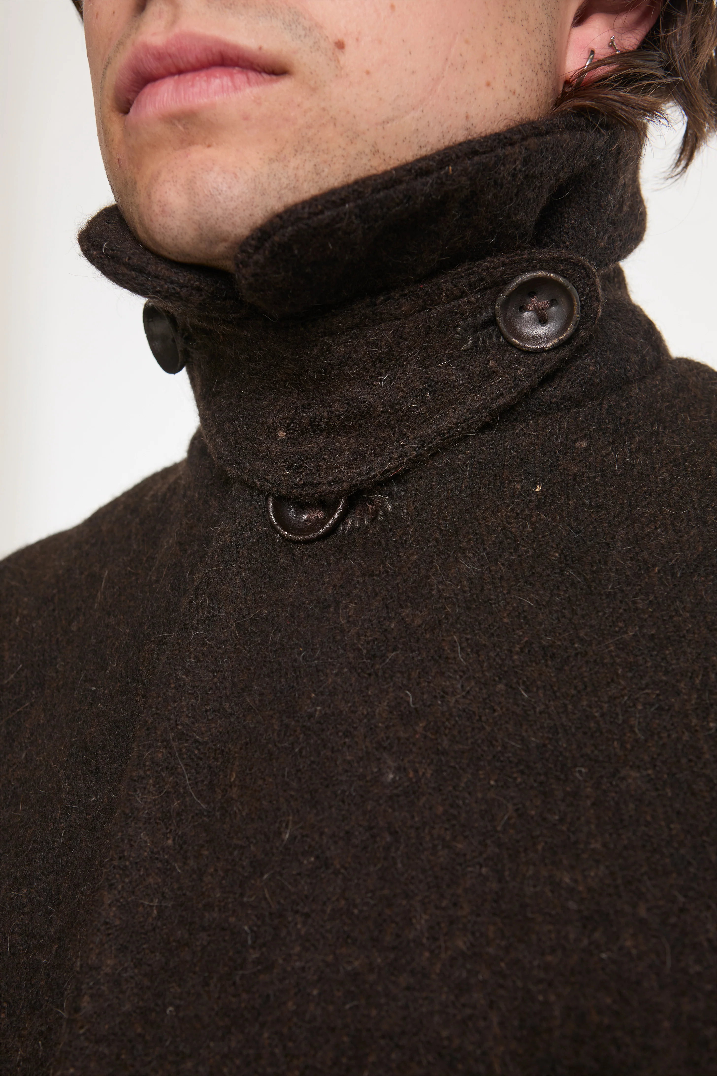Farmer Coat Yak Wool Blend Black Brown - Image 5