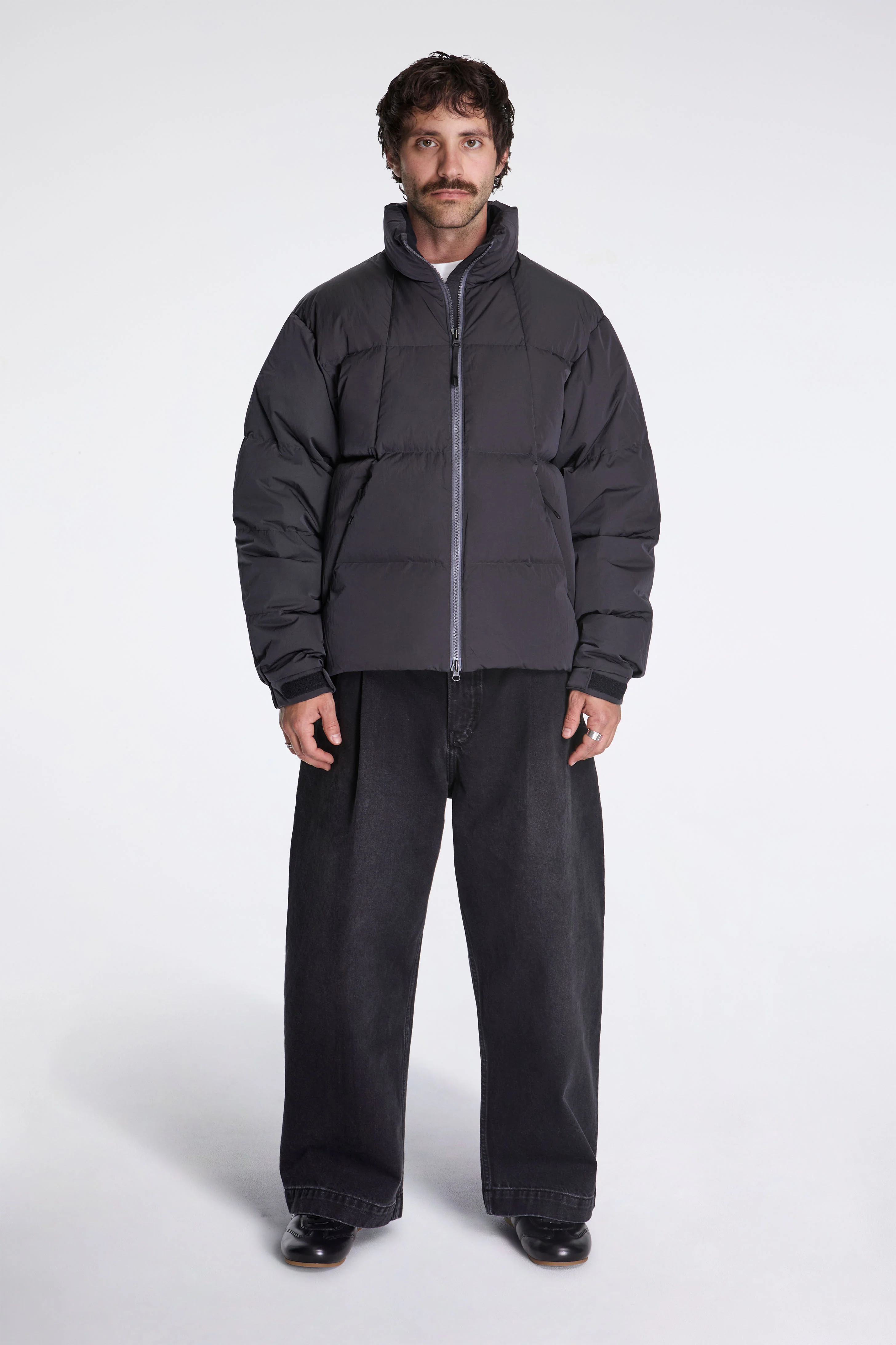 Dope Dyed Ripple Nylon Down Jacket Dark Charcoal - Image 2
