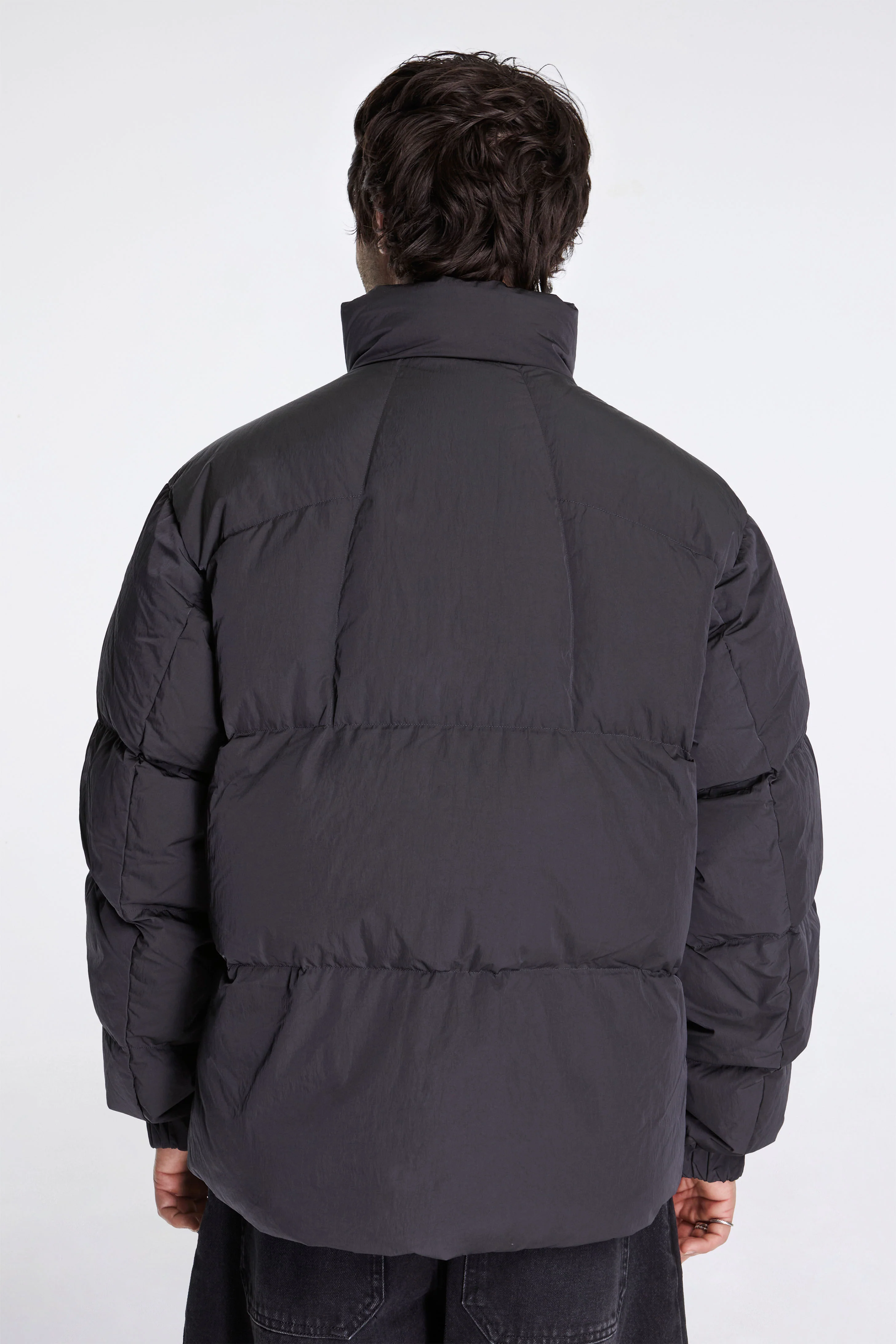 Dope Dyed Ripple Nylon Down Jacket Dark Charcoal - Image 4