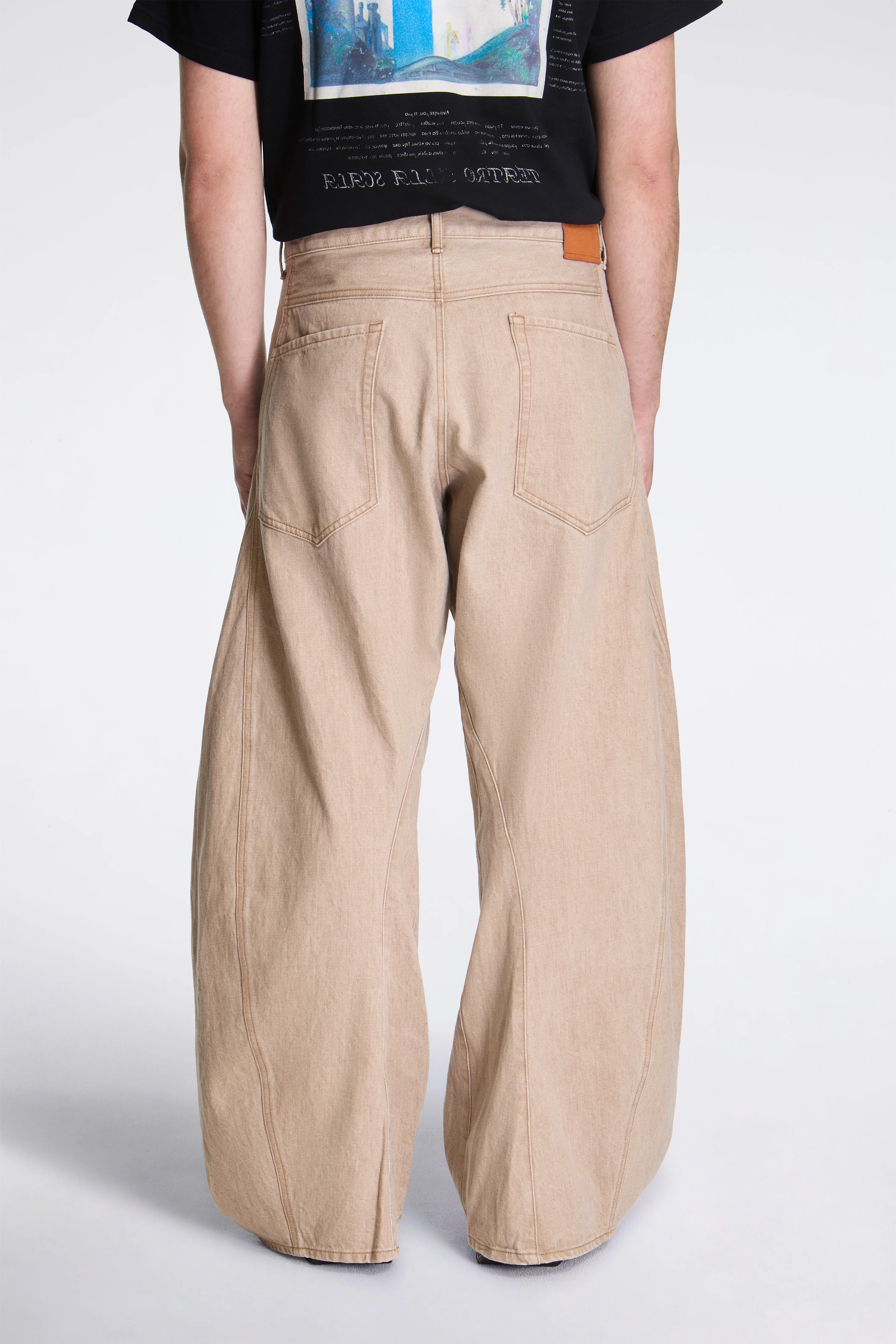 3D Cutting Denim Pants Beige - Image 2