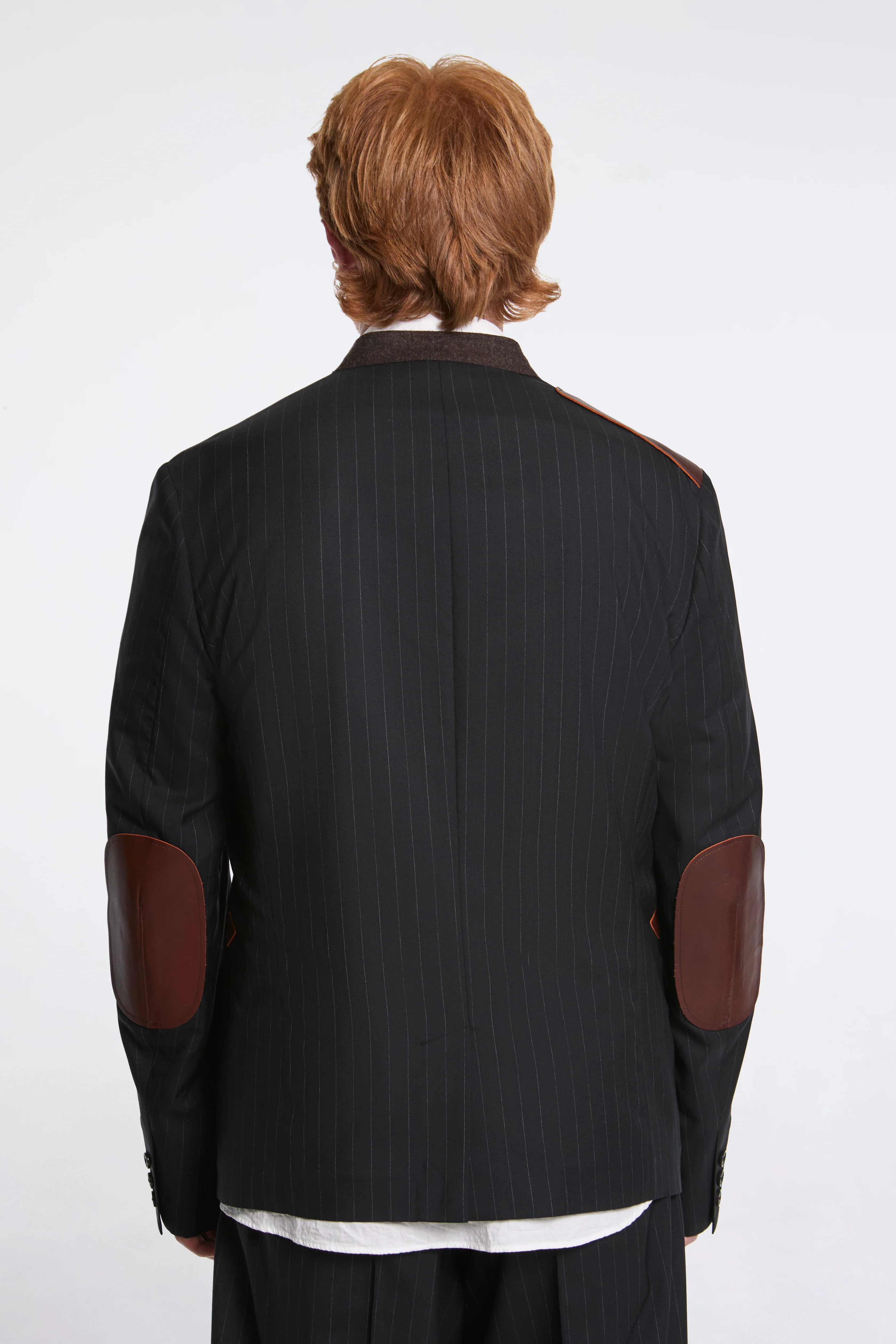 Leather-Patch No-Collar Jacket Black - Image 2