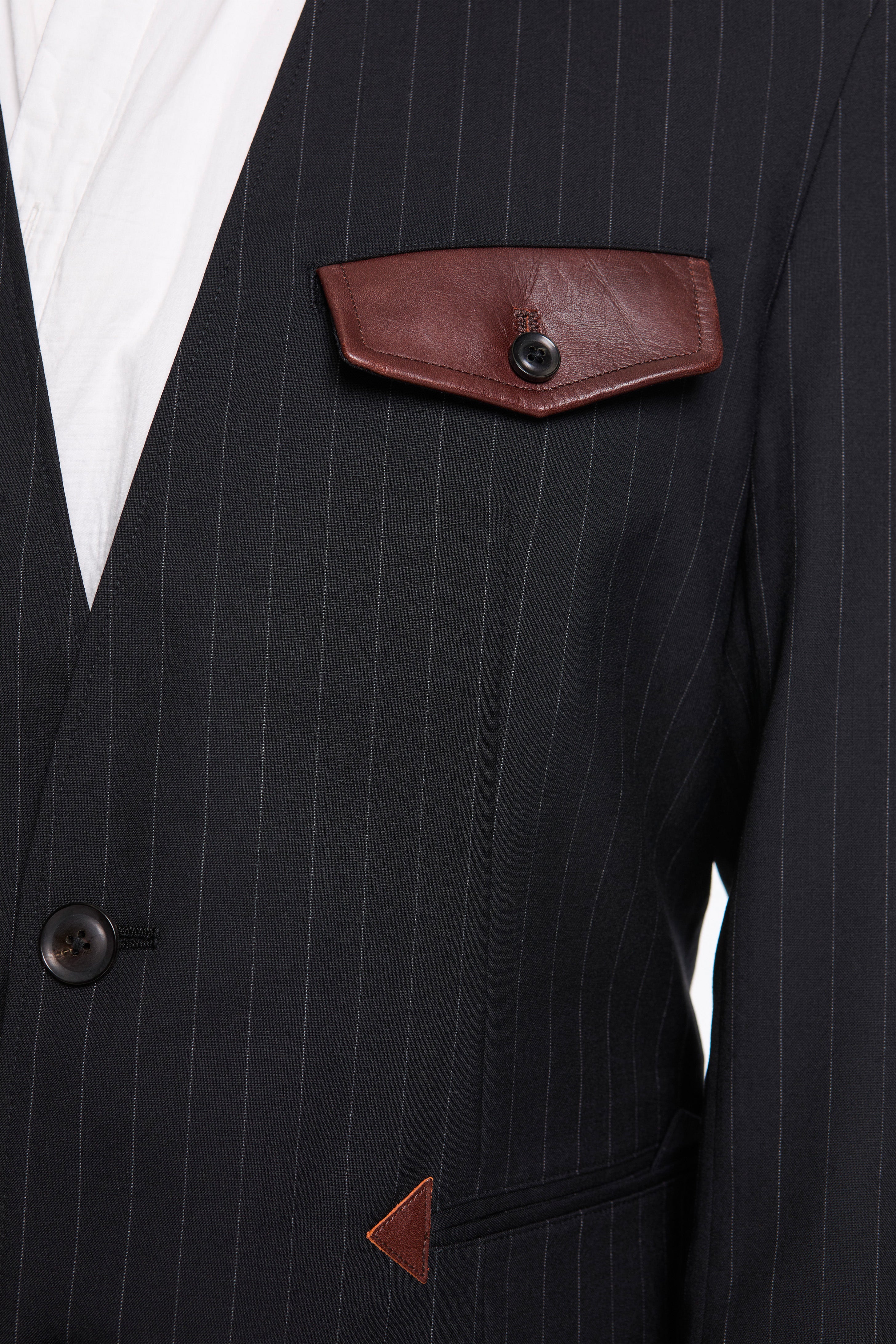 Leather-Patch No-Collar Jacket Black - Image 3
