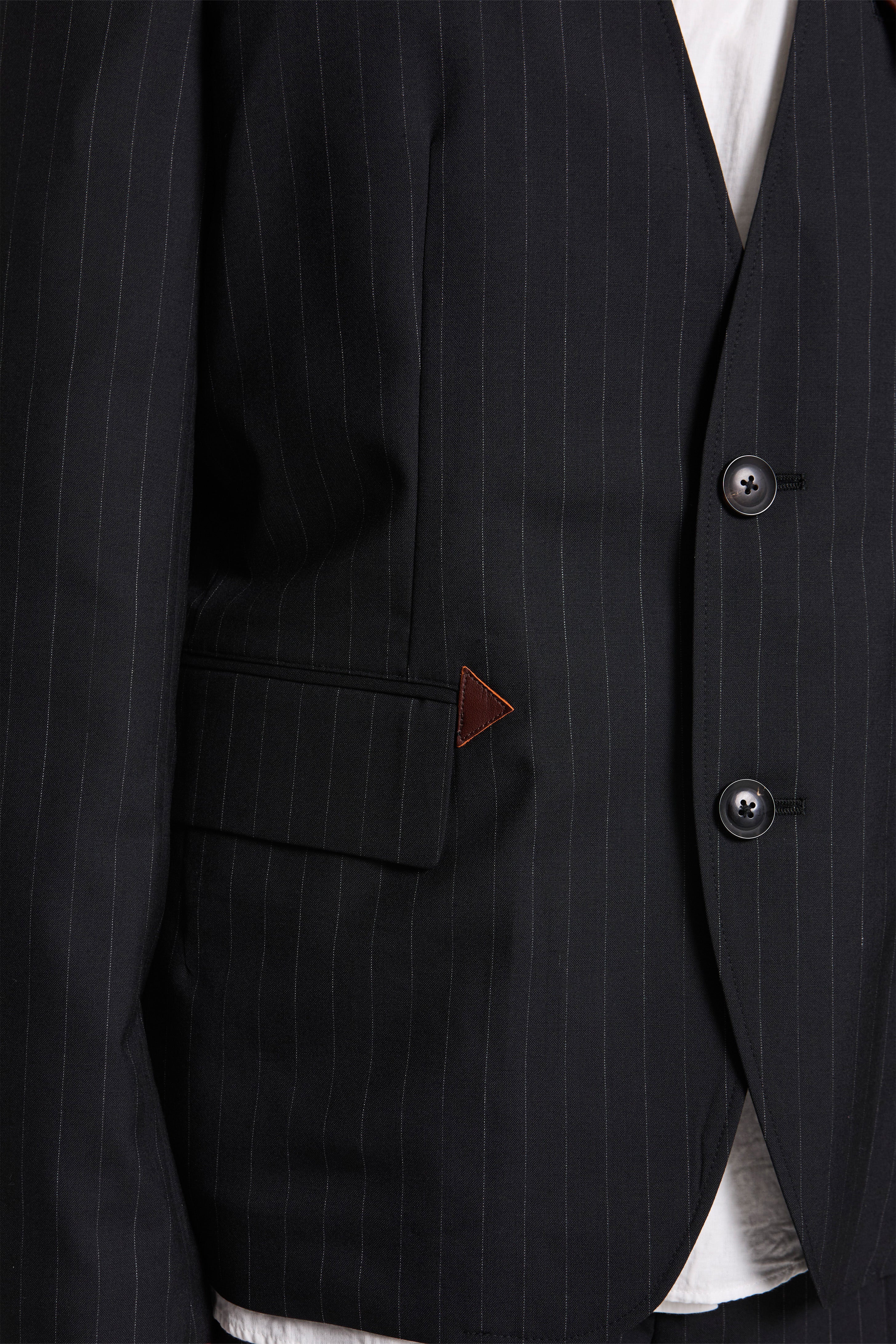 Leather-Patch No-Collar Jacket Black - Image 5
