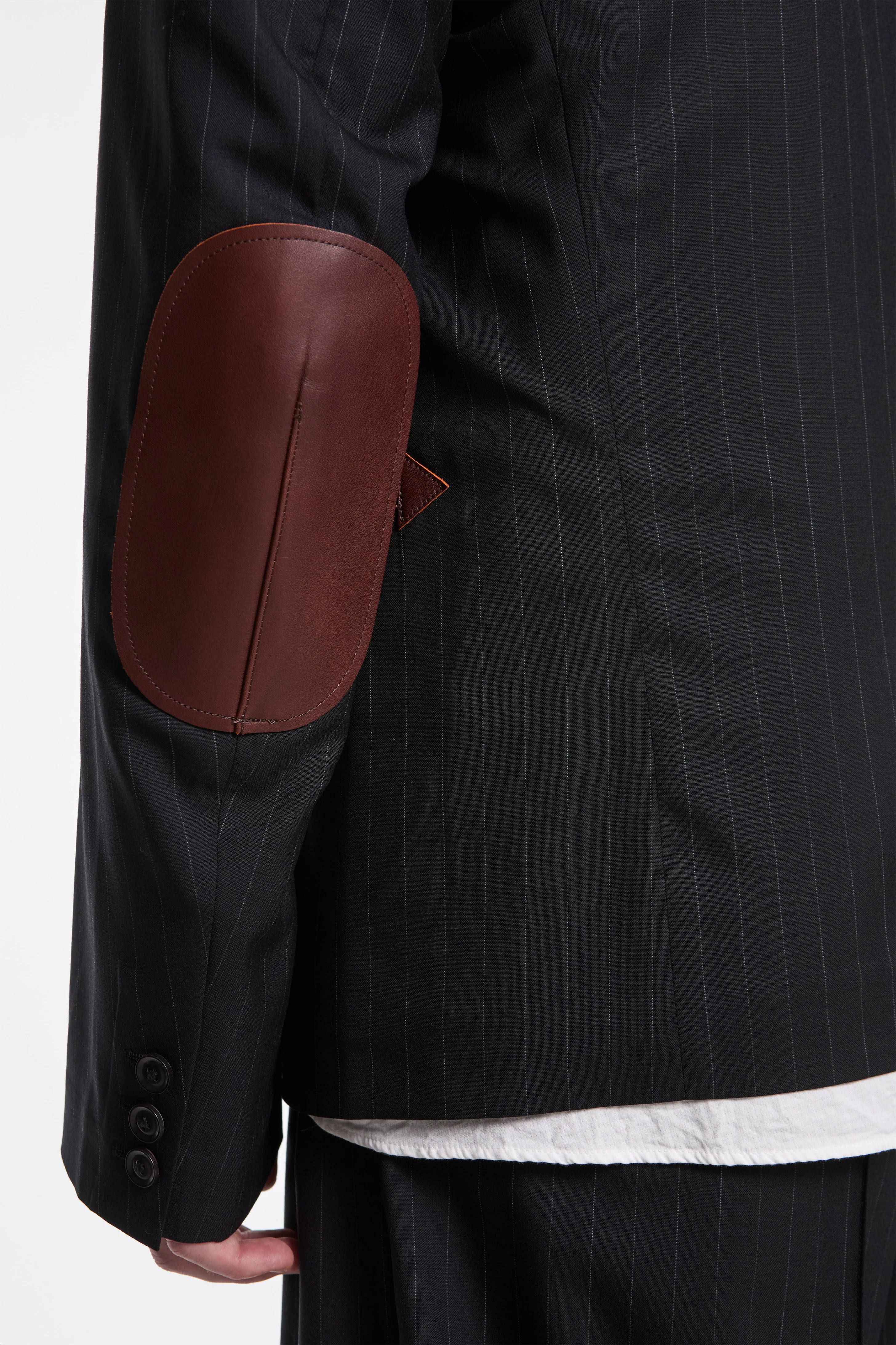 Leather-Patch No-Collar Jacket Black - Image 7