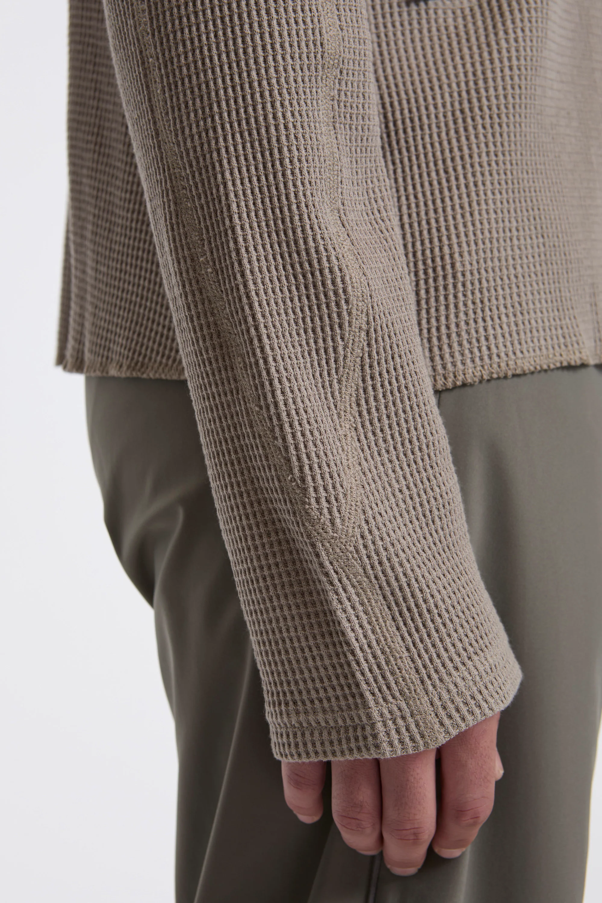 Long Sleeve Waffle Tee Stone Grey - Image 5