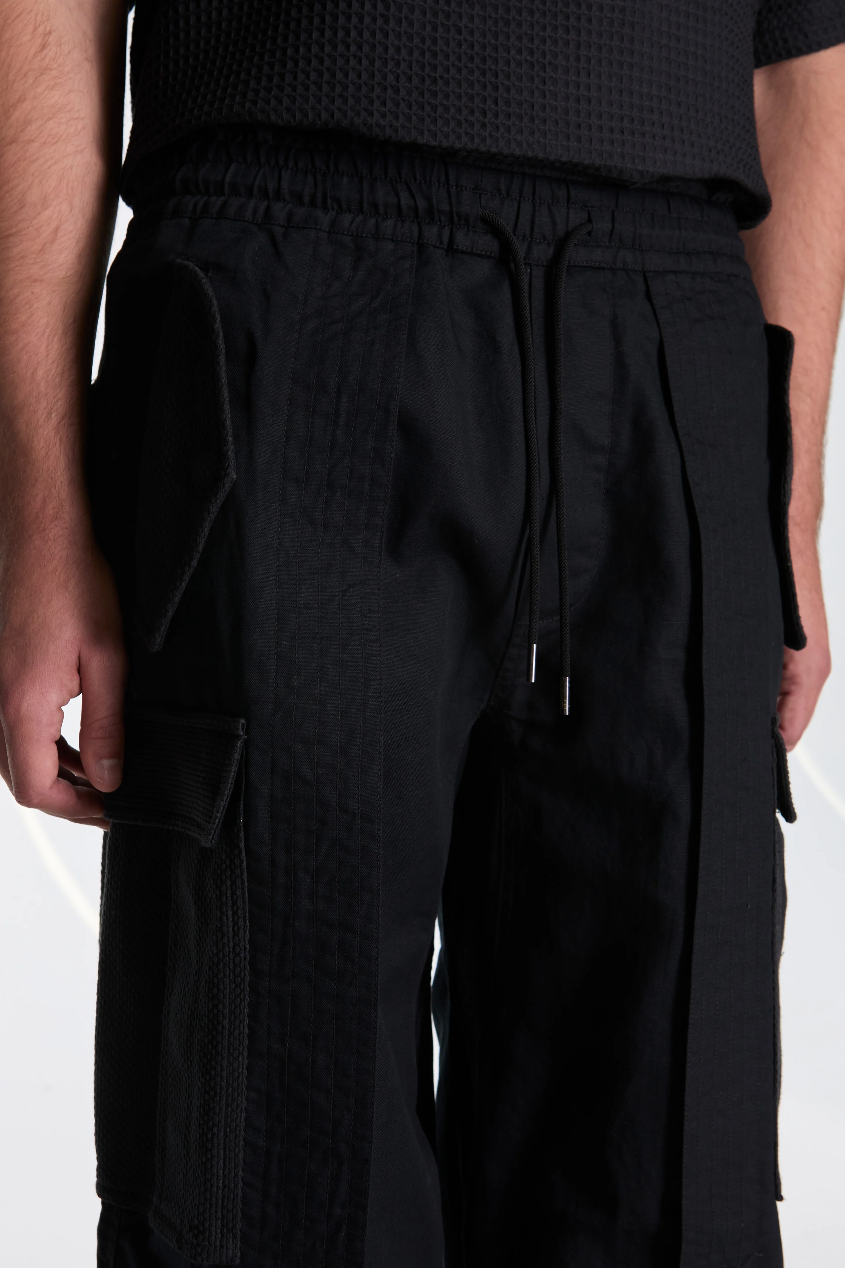 Hemp Hakama Cargo Track Pants Black - Image 3