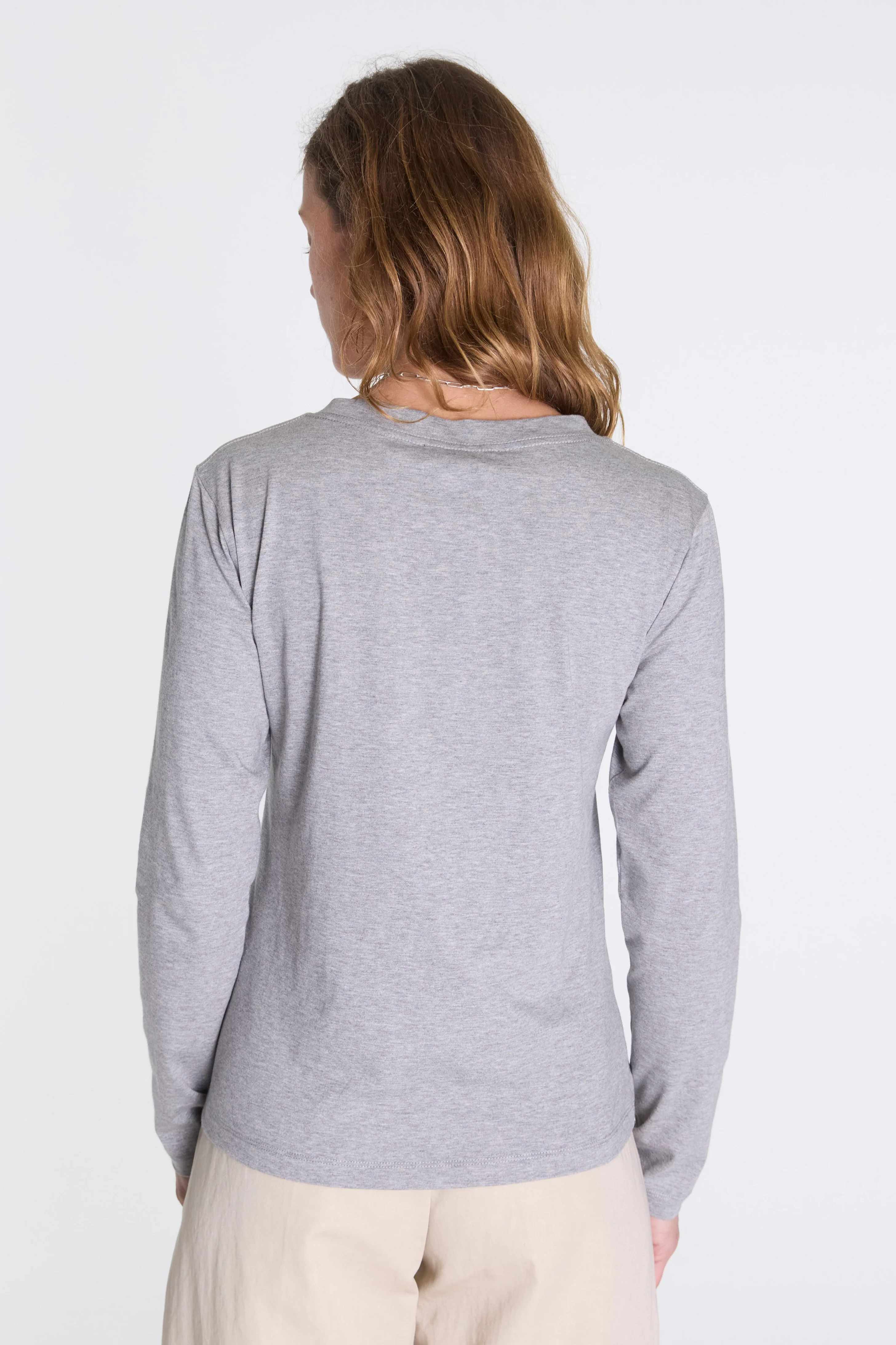 Womens Wide Neck Long Sleeve Grey Melange - Image 3