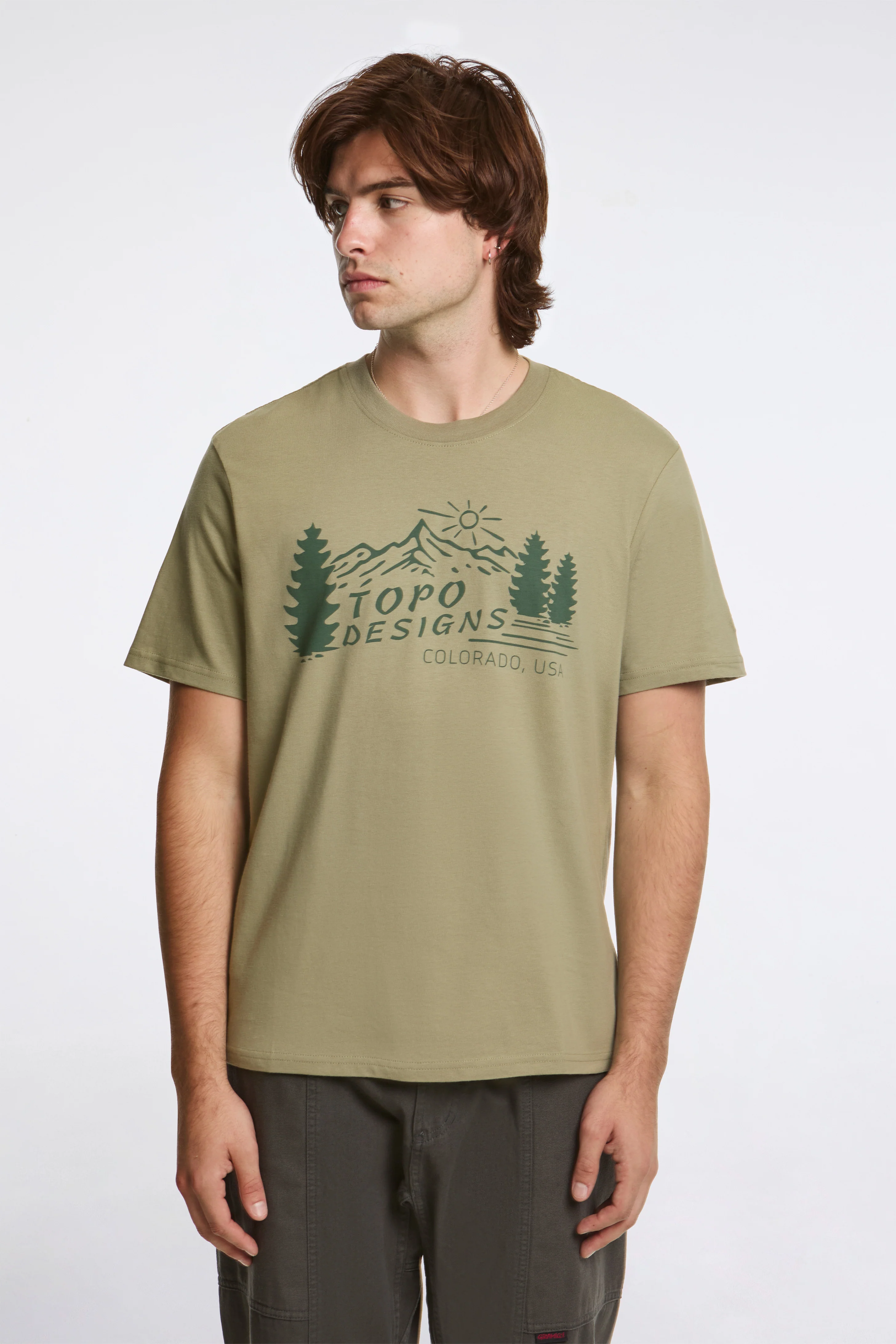 Mountain Scene Tee Mens Oil Green - Image 2
