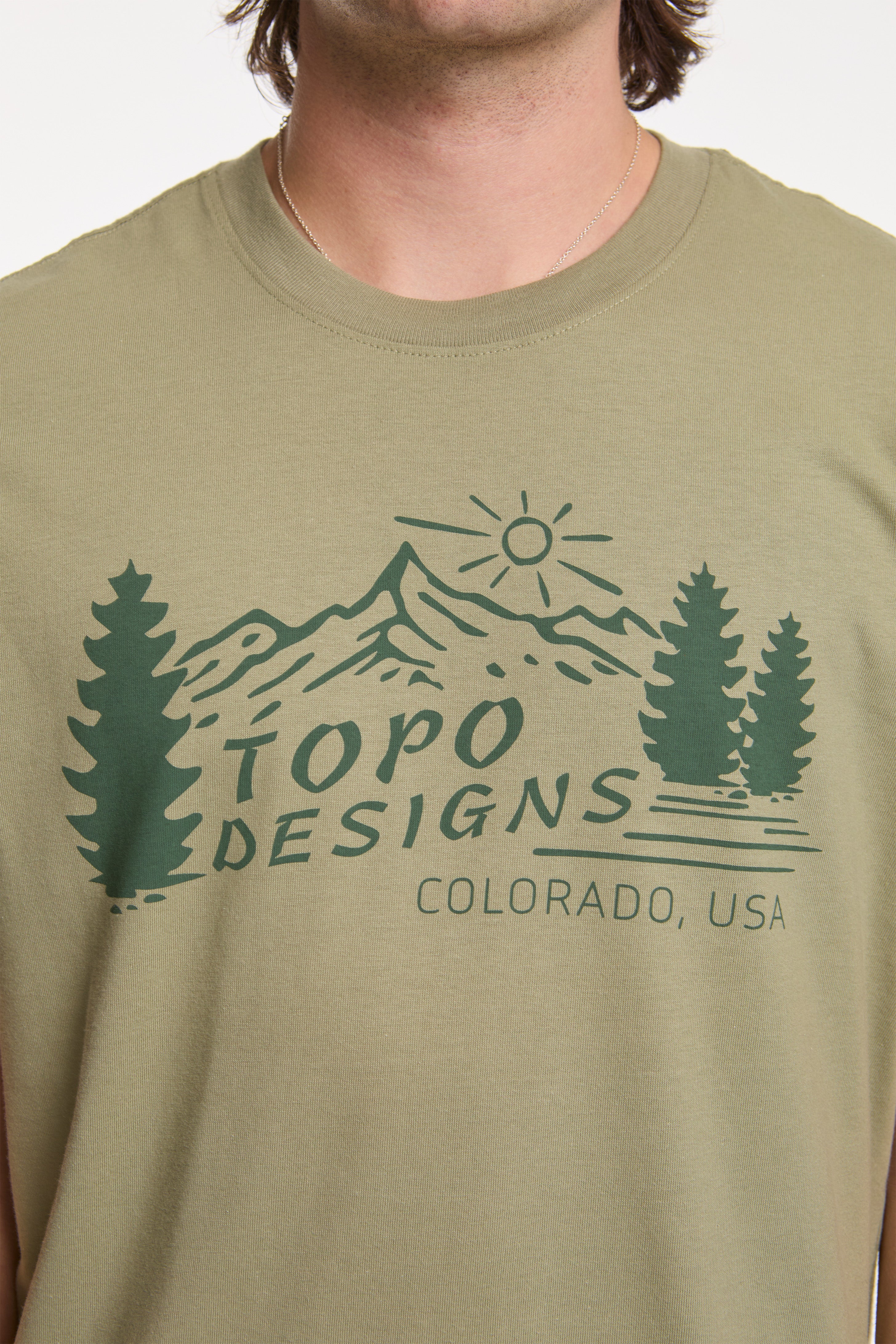 Mountain Scene Tee Mens Oil Green - Image 3