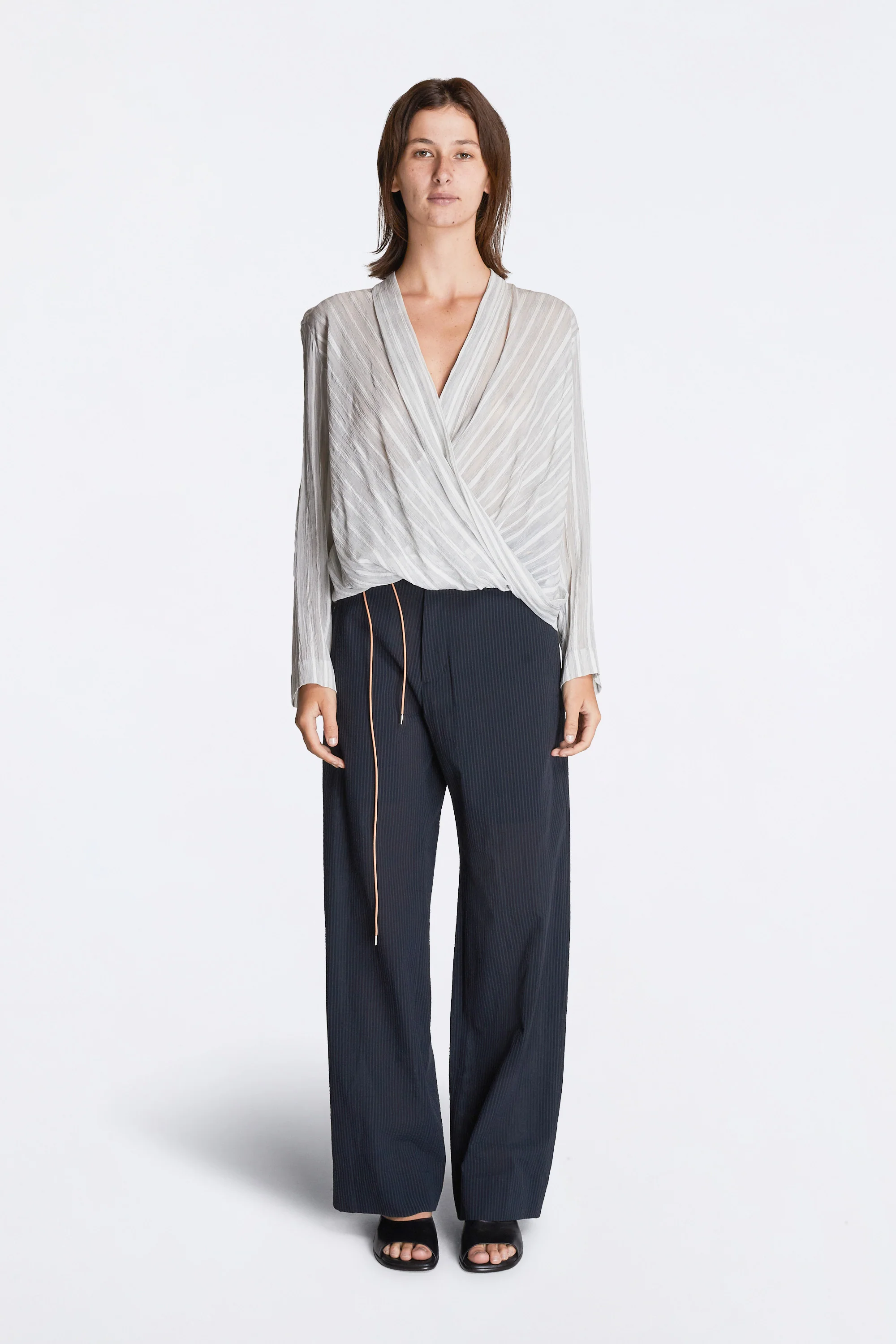 Nam Ou River Trip Pants Silk Seer Sucker Striped Lao Navy - Image 2