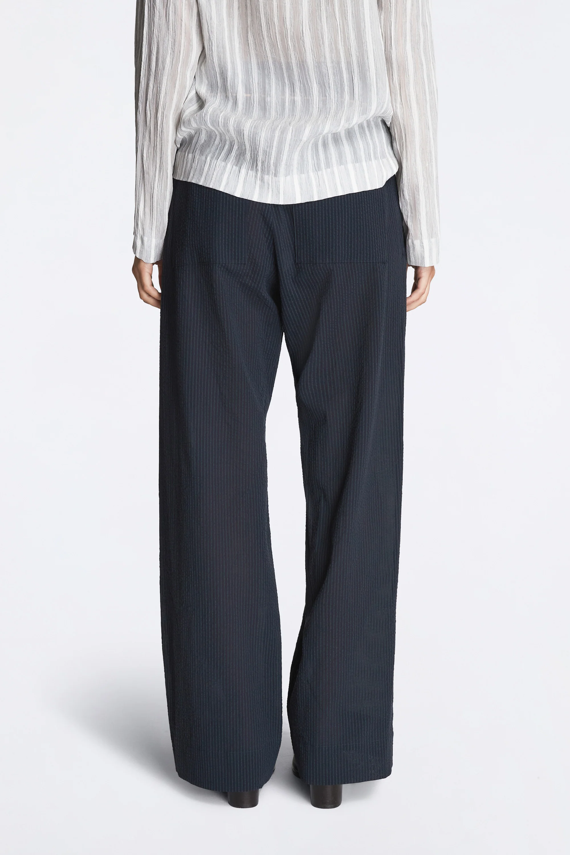 Nam Ou River Trip Pants Silk Seer Sucker Striped Lao Navy - Image 4