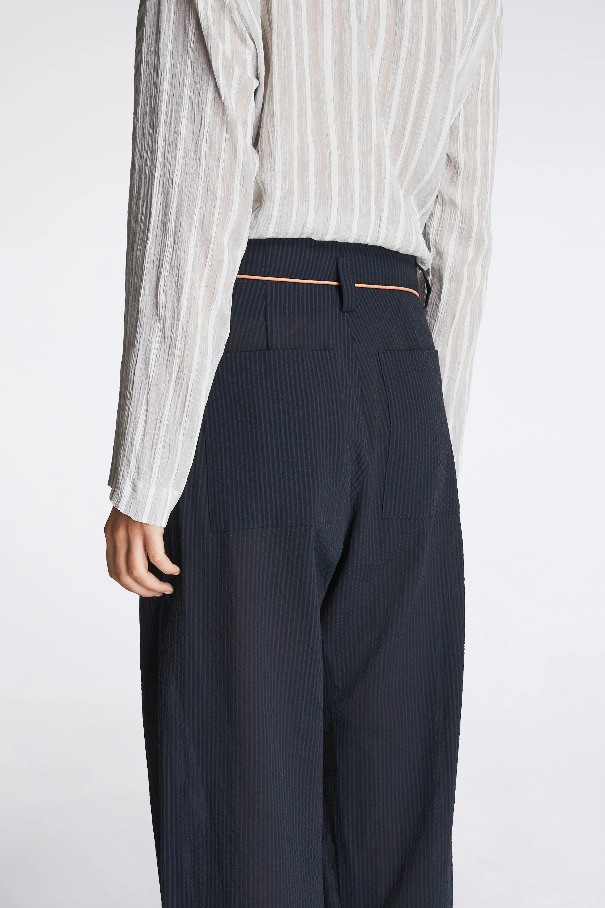 Nam Ou River Trip Pants Silk Seer Sucker Striped Lao Navy - Image 5