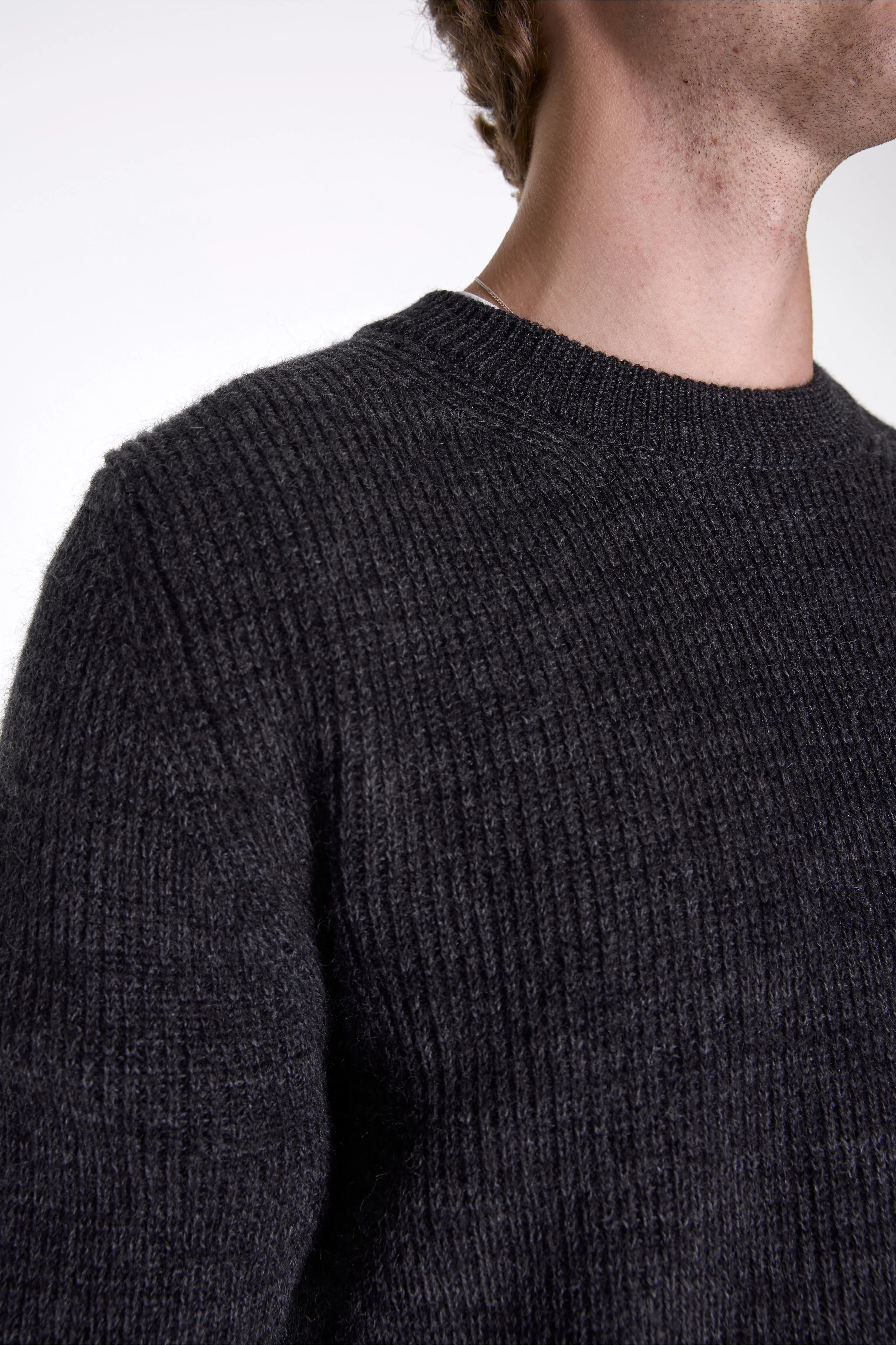 Henning Cotton Wool Rib Sweater Dark Grey Melange - Image 3