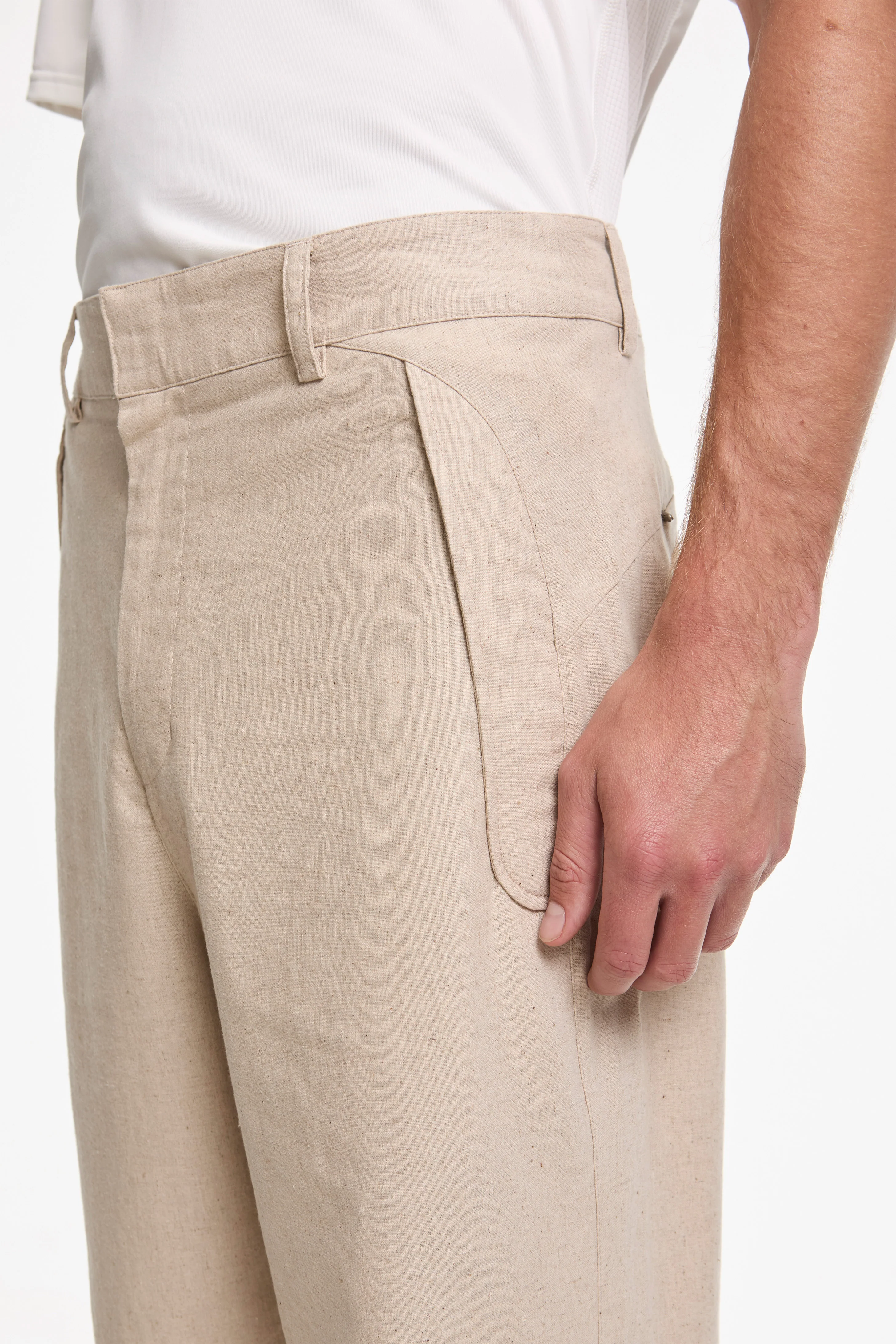 Path Linen Cotton Mixed Trouser Beige - Image 3