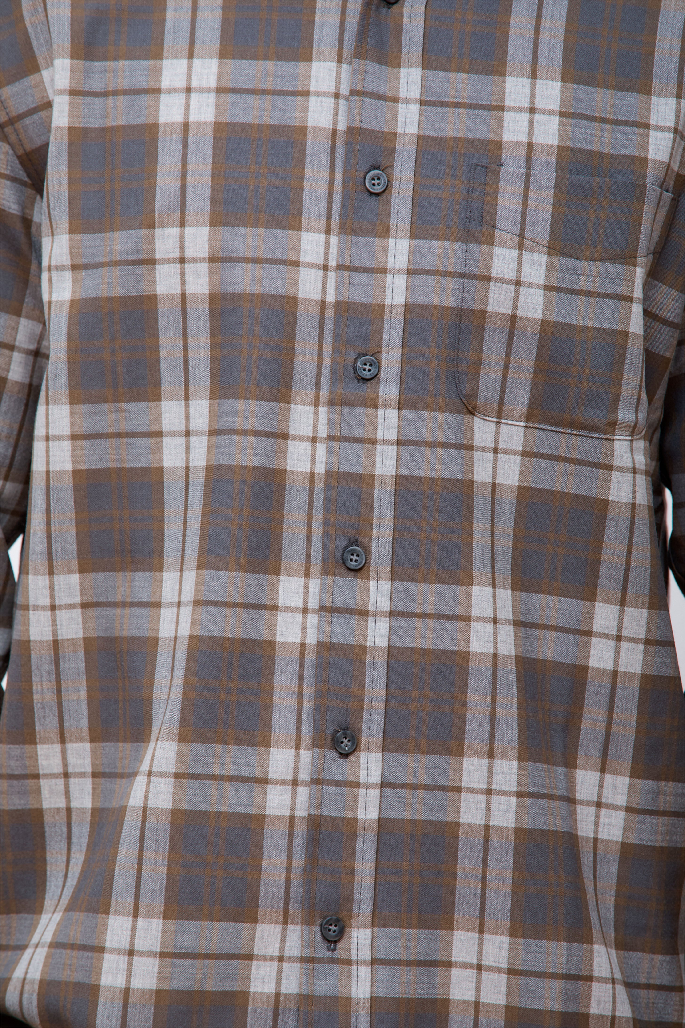 Merino Lodge Shirt Olive/Grey Mix Plaid - Image 3