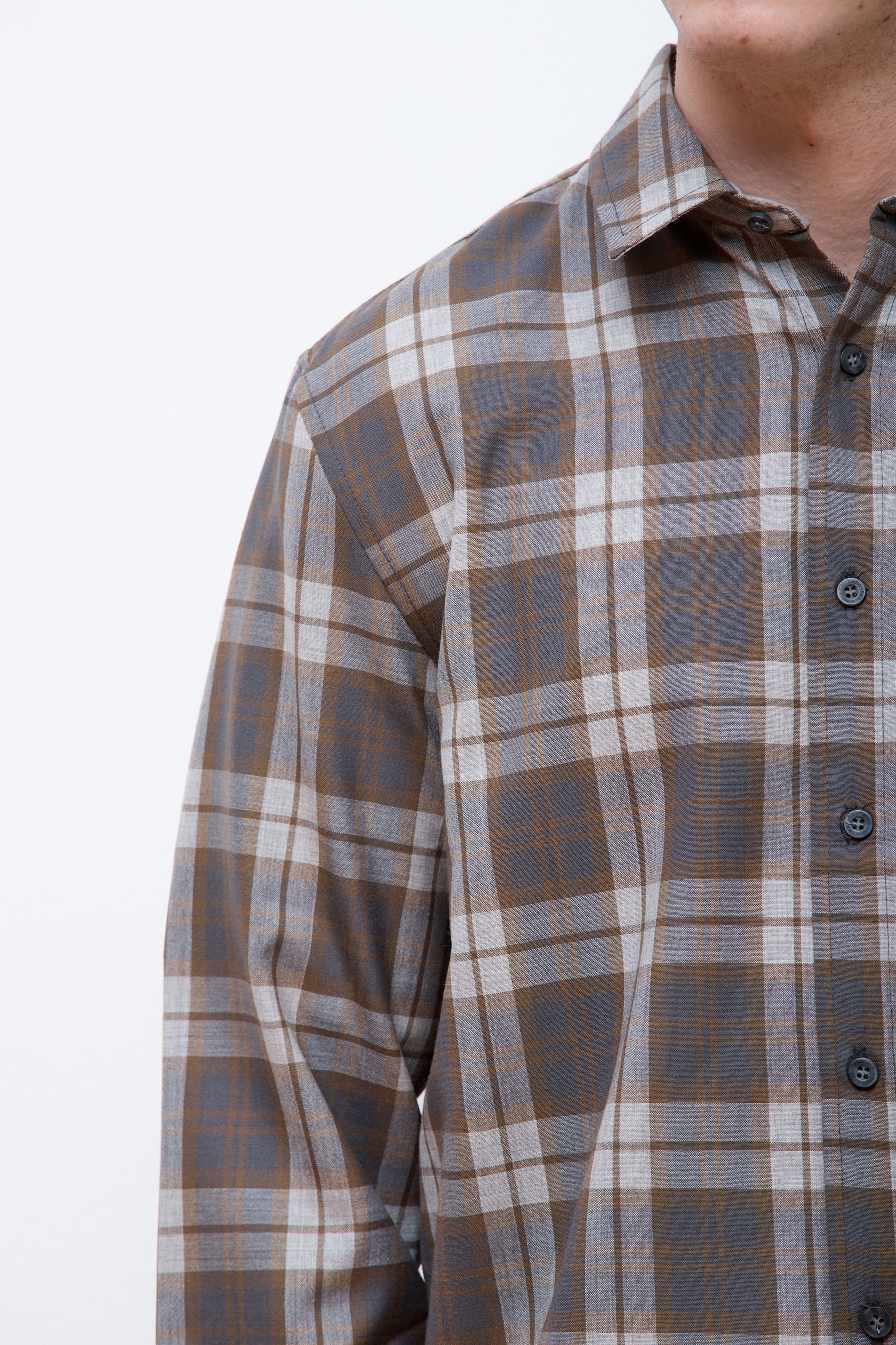 Merino Lodge Shirt Olive/Grey Mix Plaid - Image 5