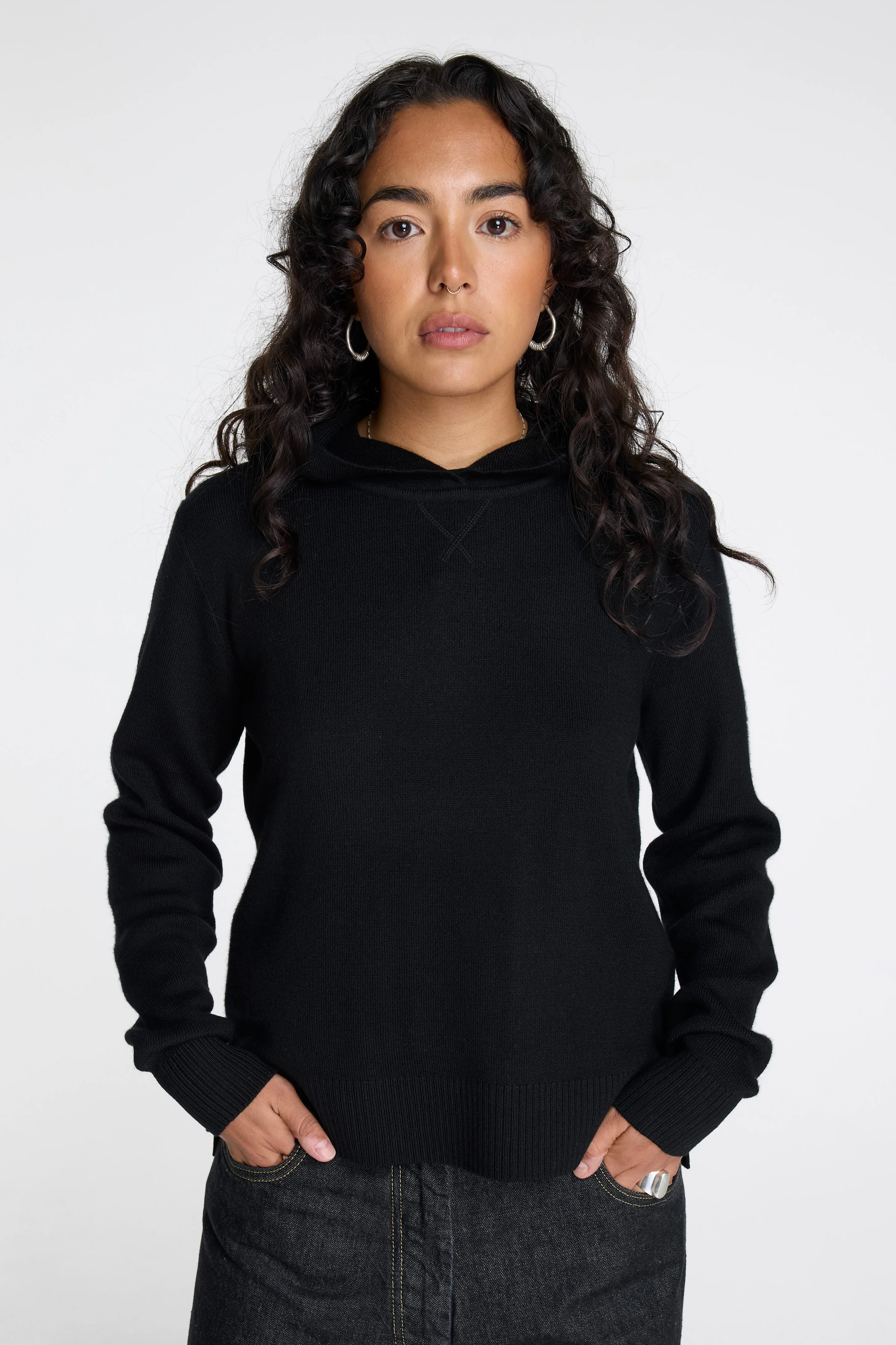 Merino Pullover Hoodie Black - Image 2