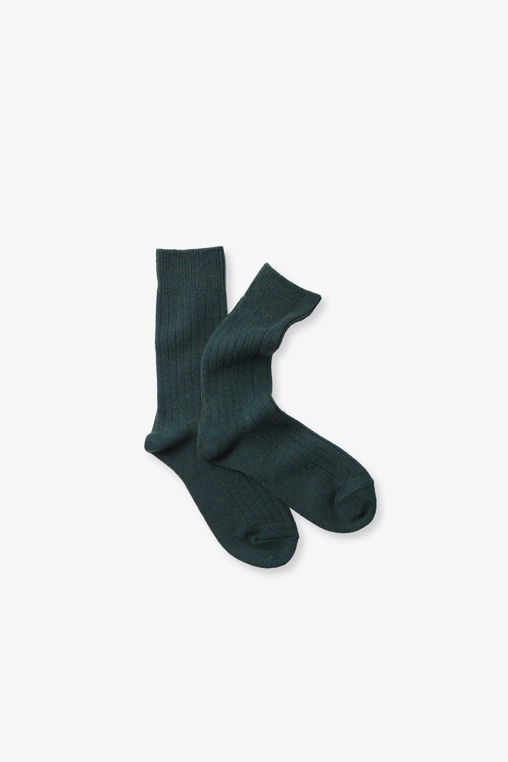 Cotton Wool Ribbed Crew Socks D.Green - Image 2