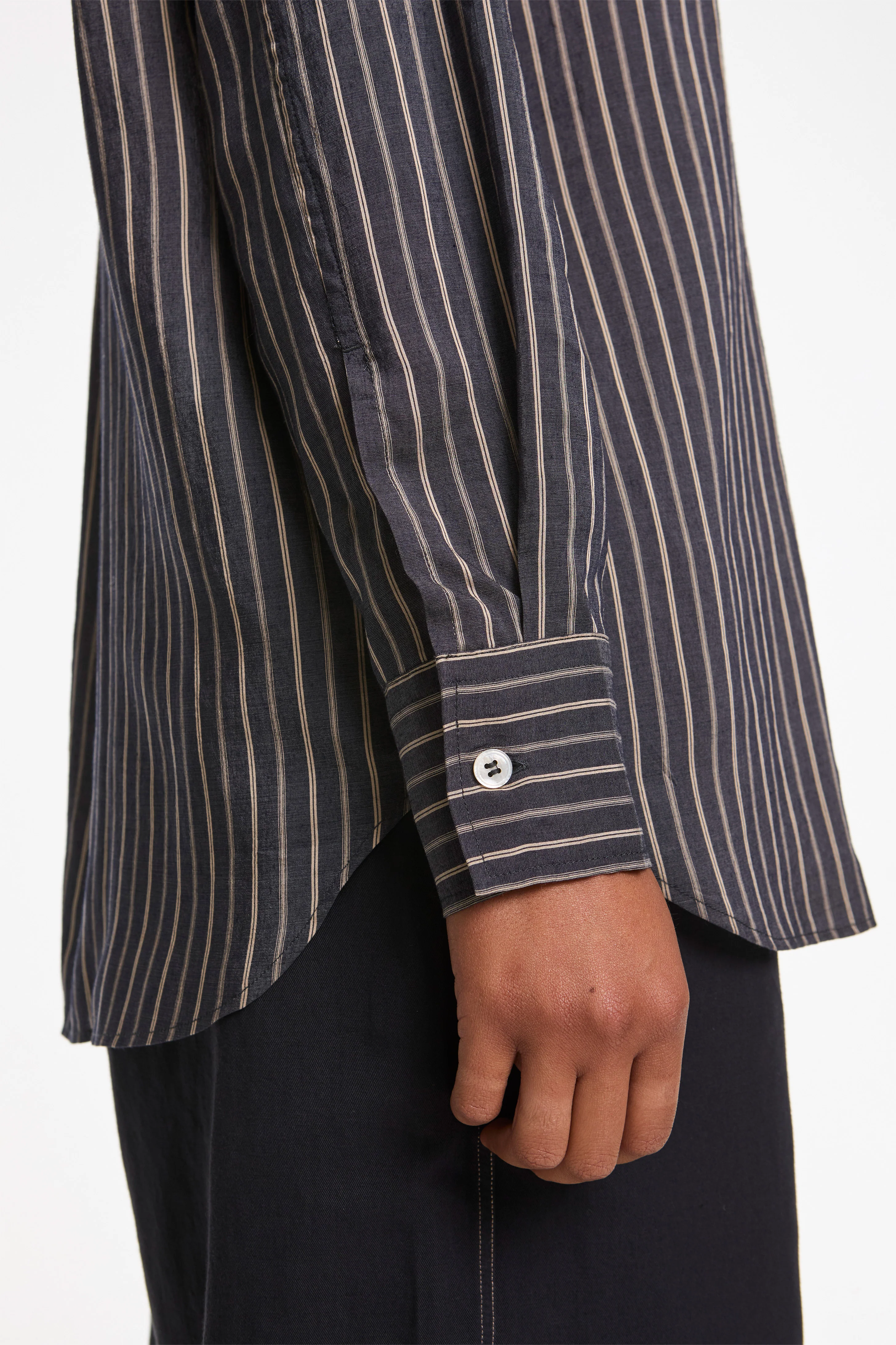 Rouen Lyocell Silk Stripe Shirt Indigo - Image 4