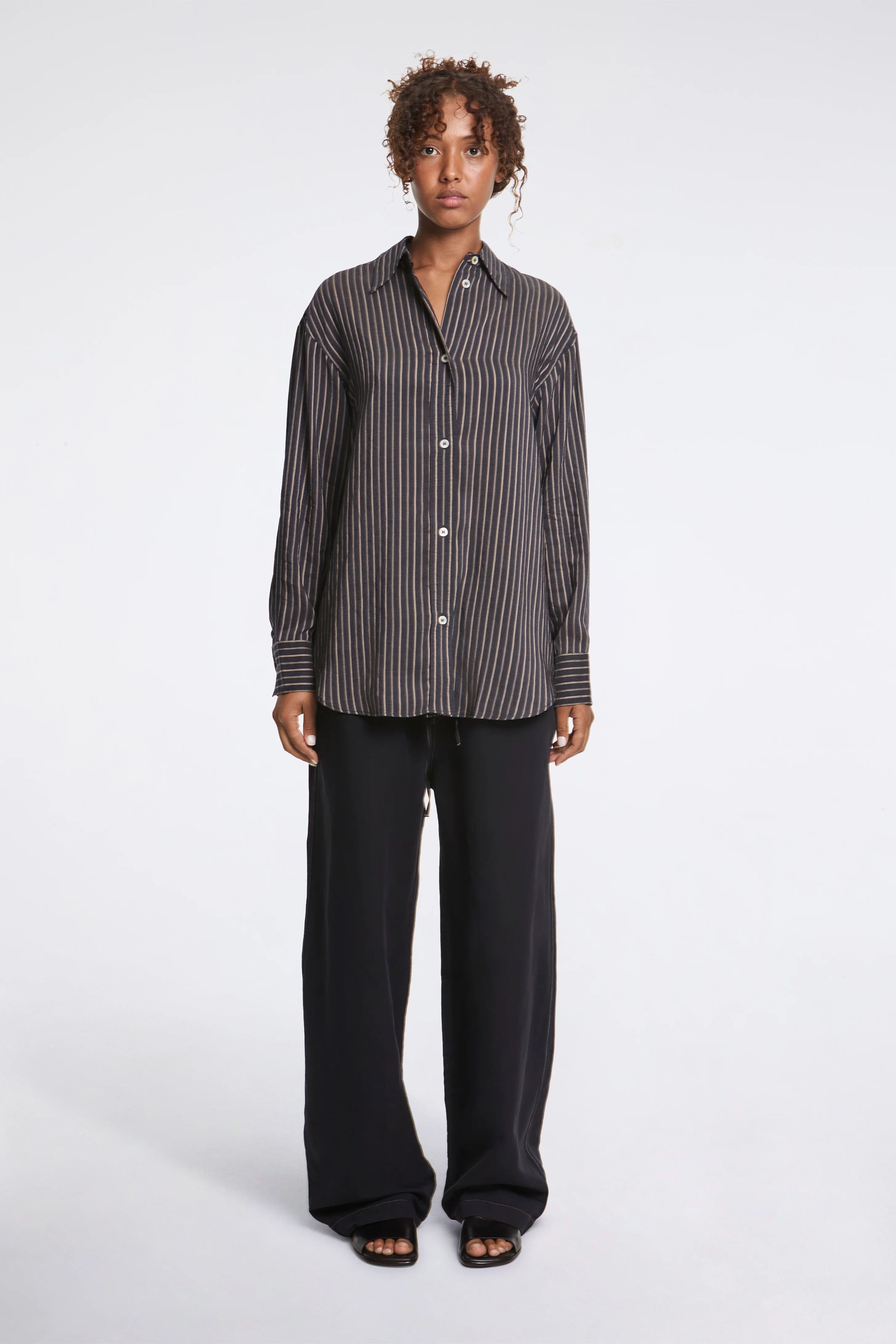 Rouen Lyocell Silk Stripe Shirt Indigo - Image 5