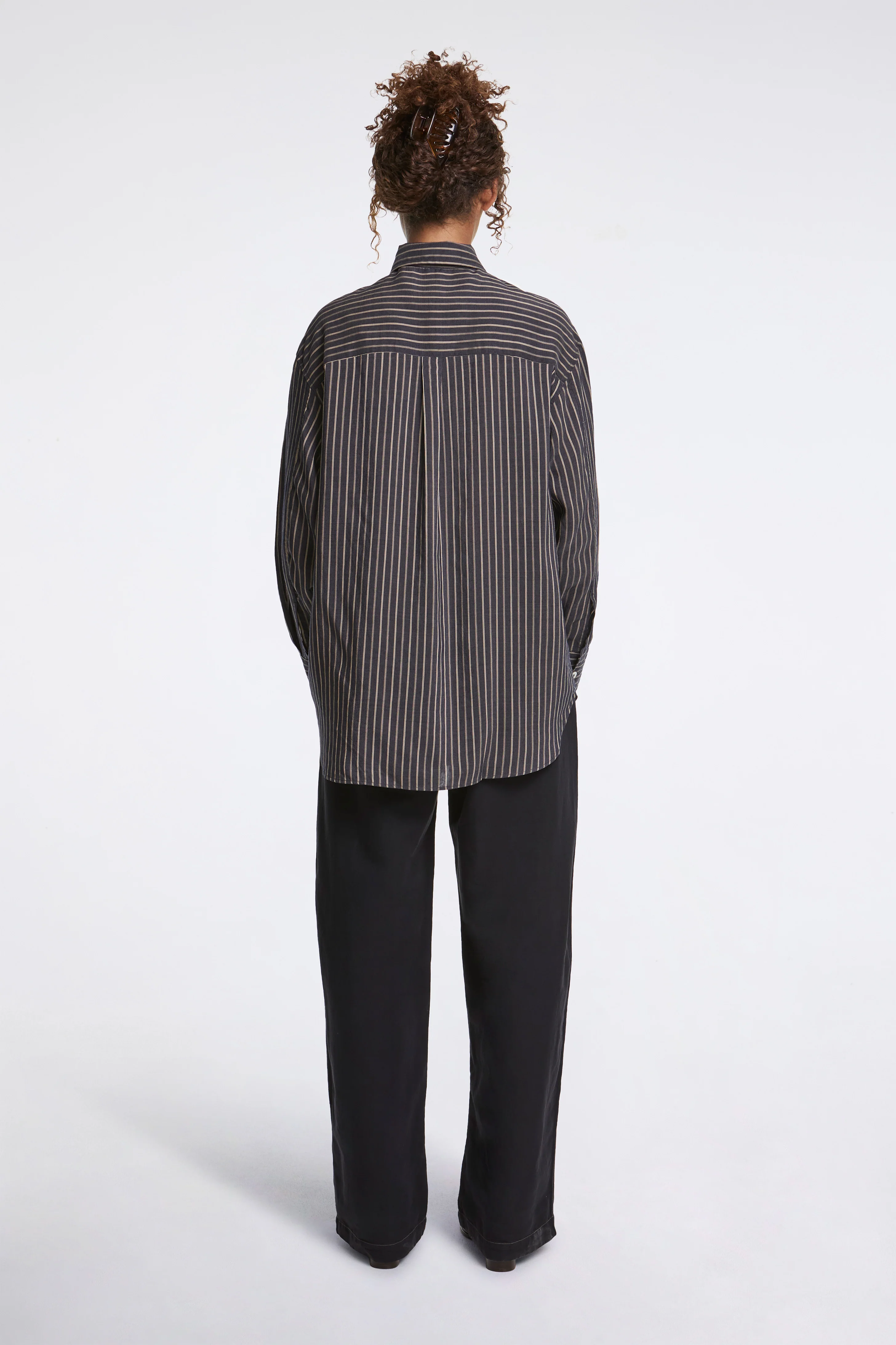 Rouen Lyocell Silk Stripe Shirt Indigo - Image 6