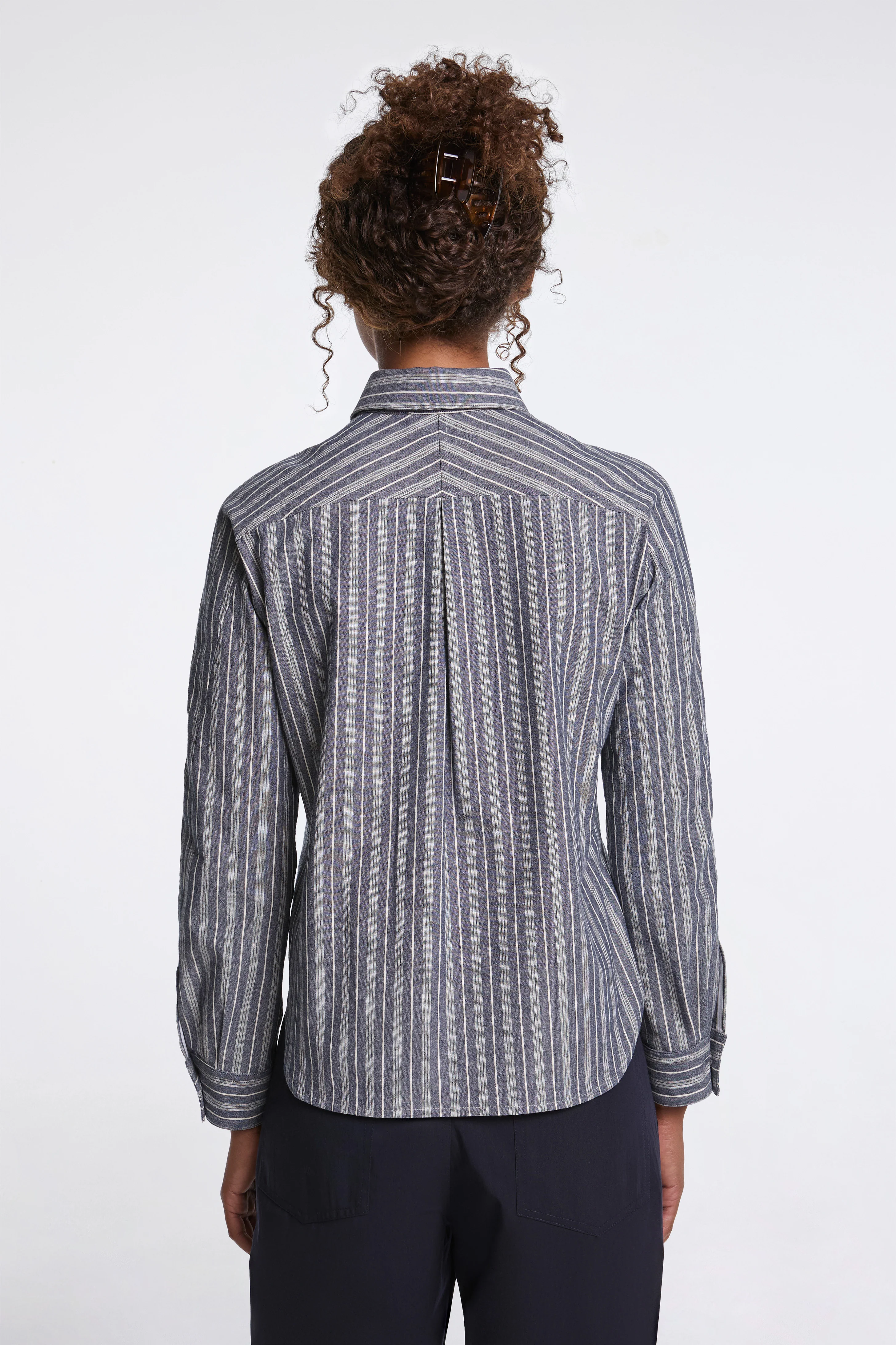 Ruched Placket Shirt Indigo Stripe - Image 2