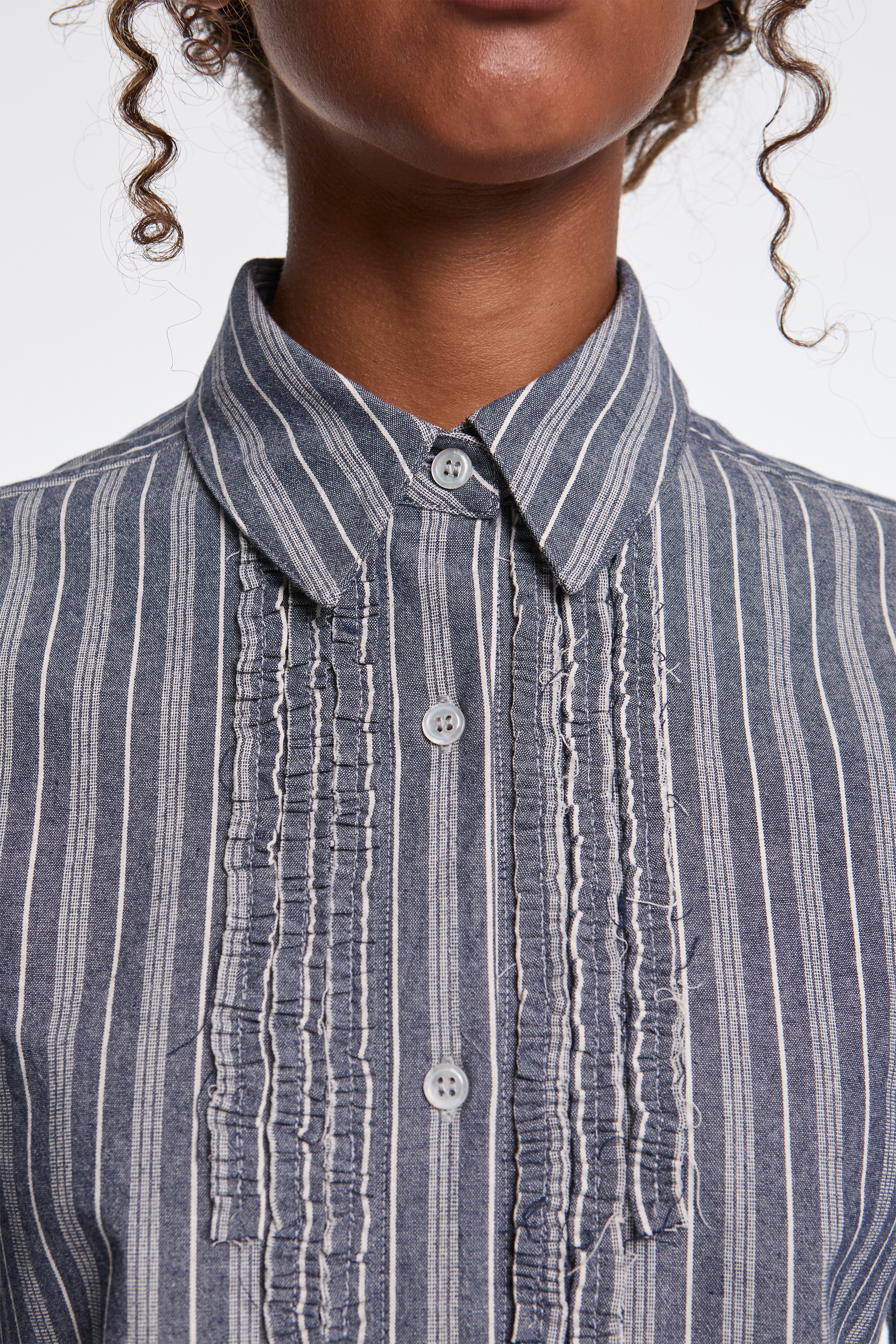 Ruched Placket Shirt Indigo Stripe - Image 3