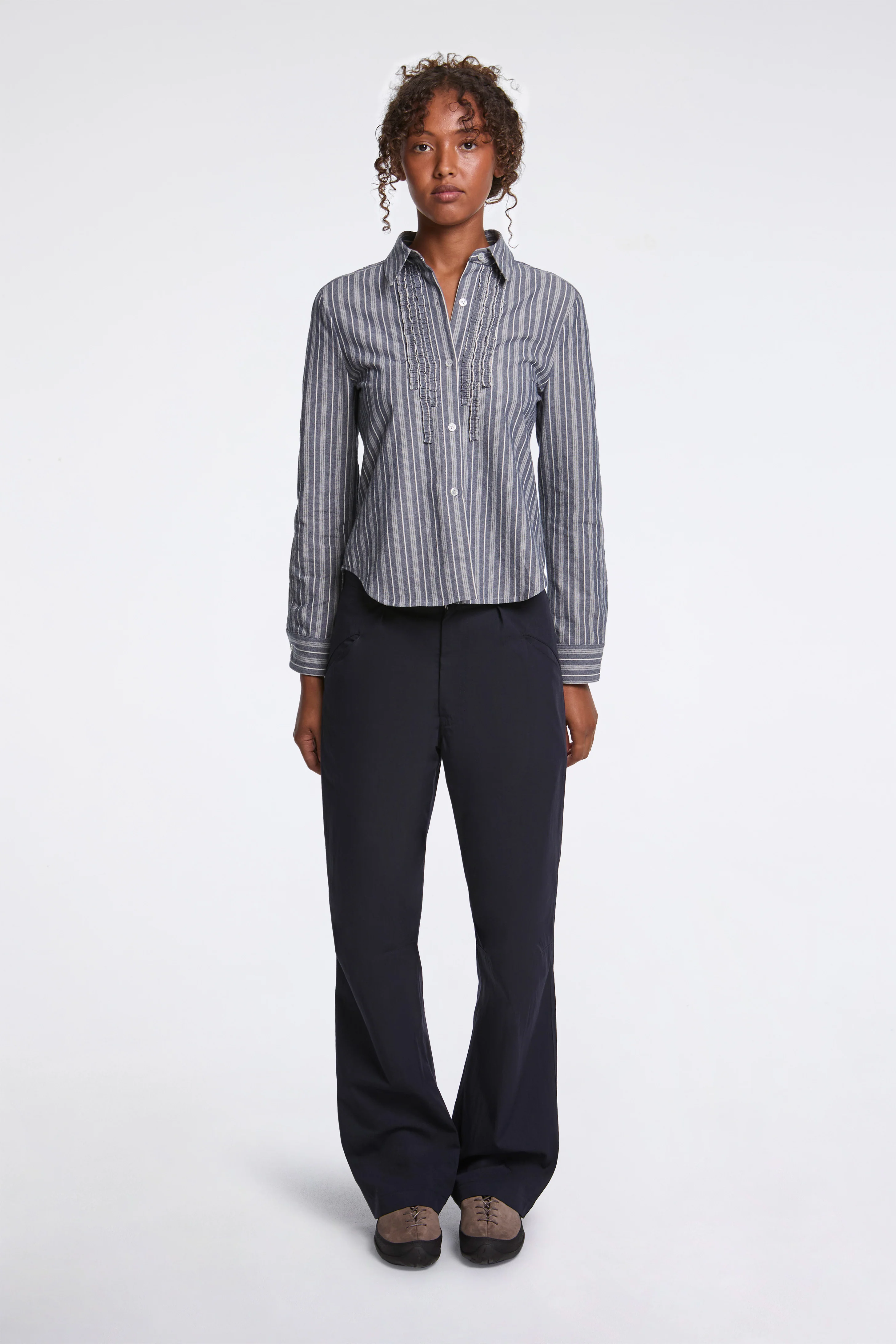 Ruched Placket Shirt Indigo Stripe - Image 5