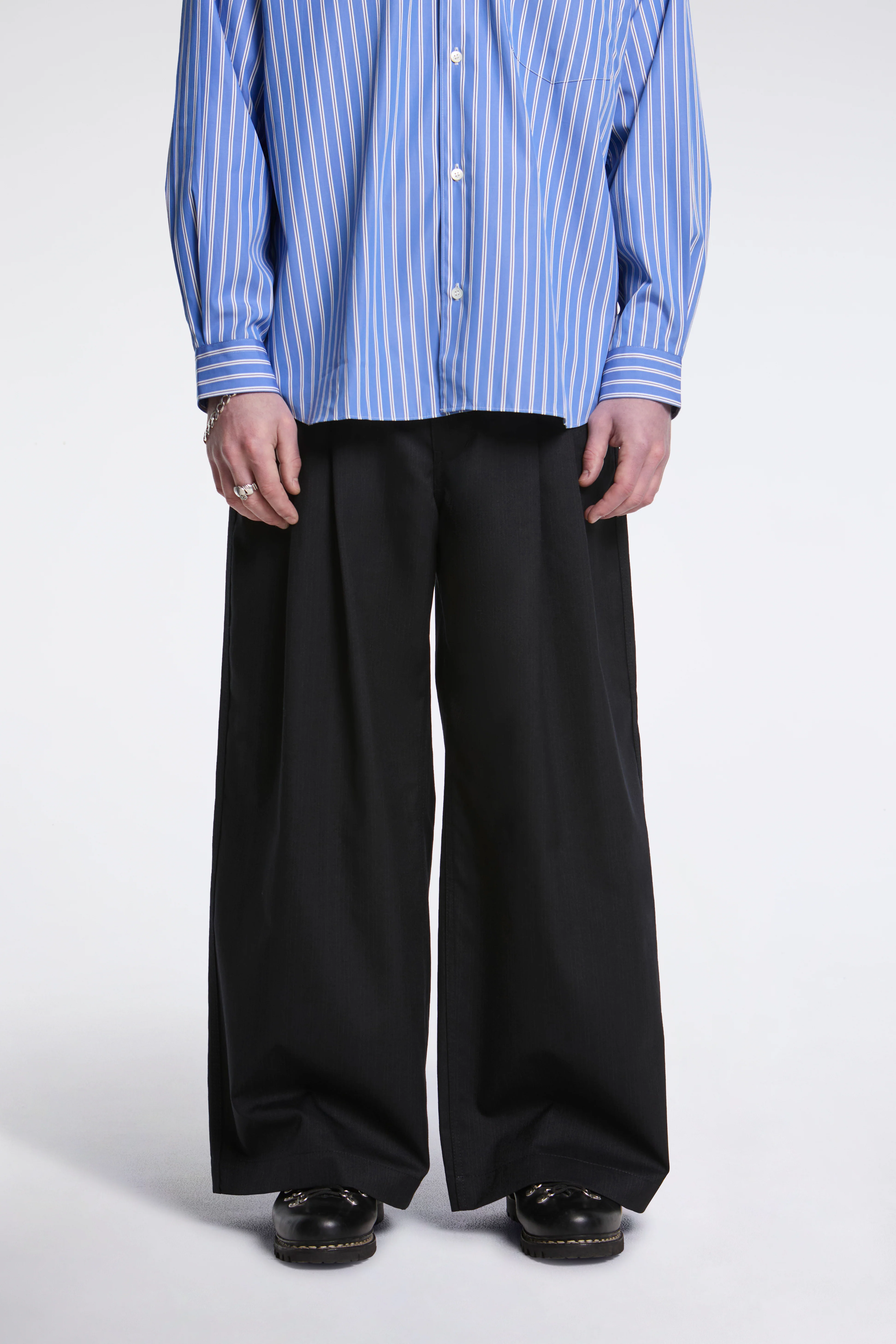 Striped Double Pleat Trouser Black - Image 2